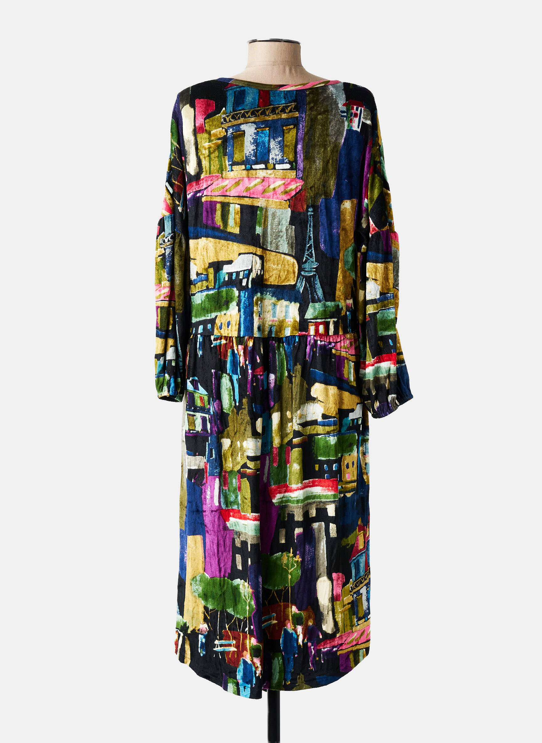 Rochie midi imprimeu fantezie mâneci lungi violet ORIENTIQUE NATURALLY femeie