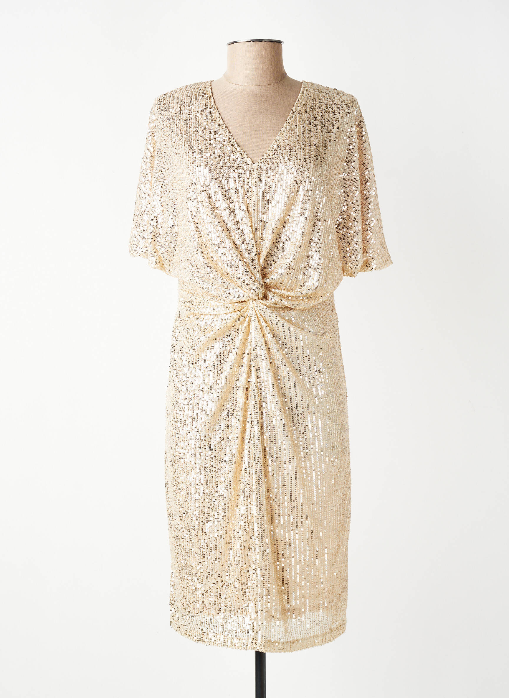 Rochie midi mâneci scurte mâneci scurte auriu K-DESIGN femeie