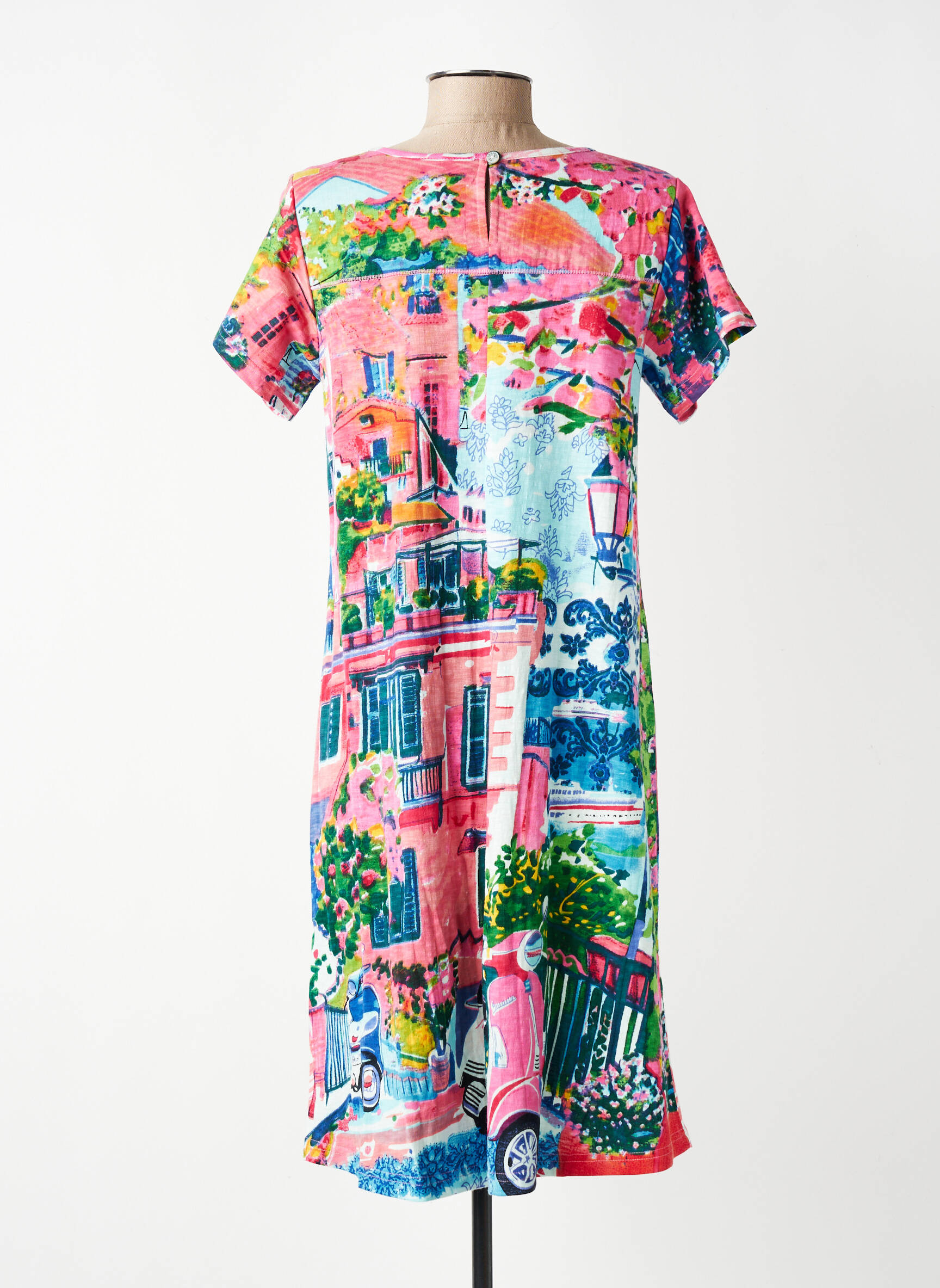 Rochie midi imprimeu fantezie mâneci scurte roz ORIENTIQUE NATURALLY femeie