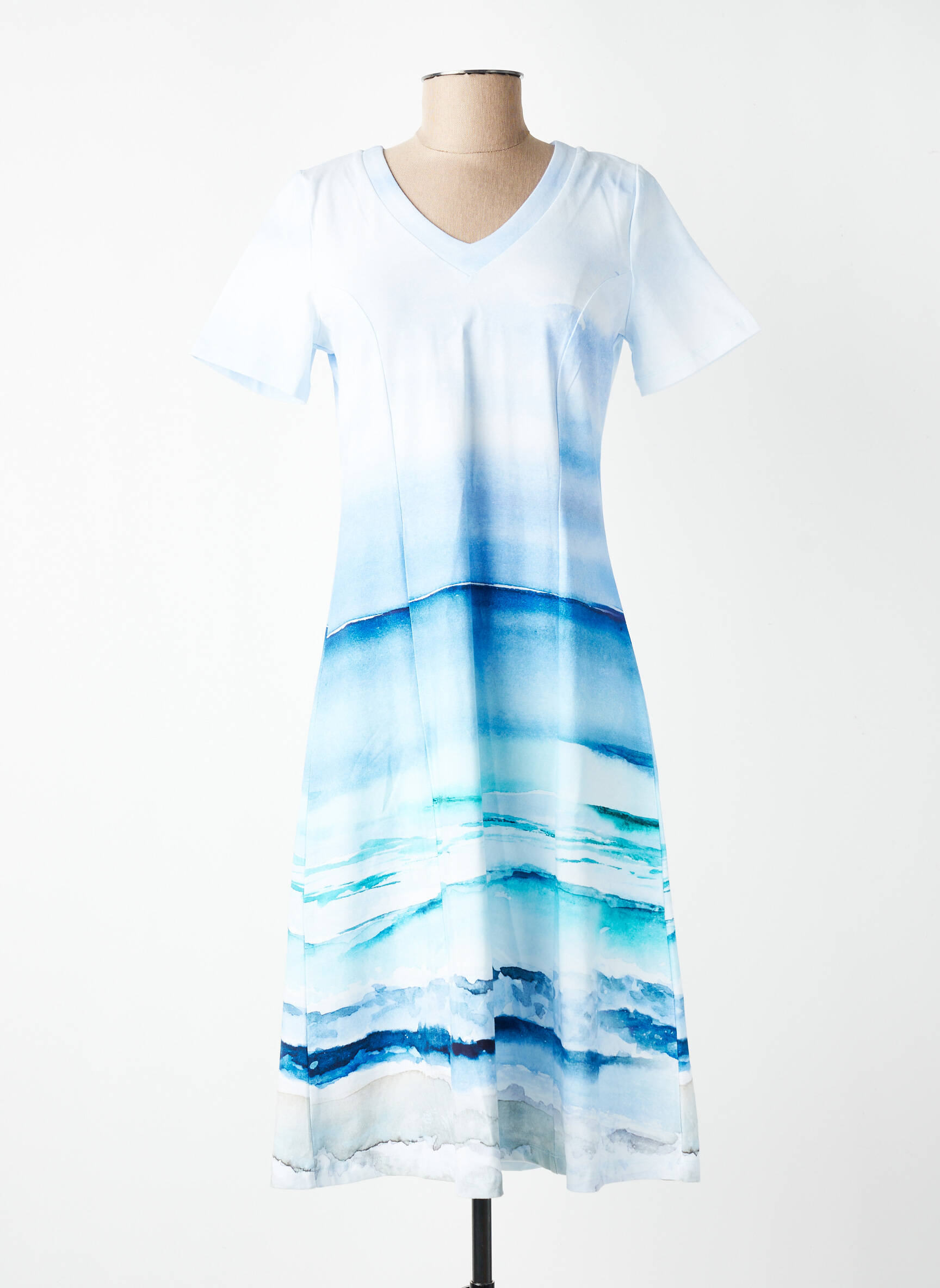 Rochie midi imprimeu fantezie mâneci scurte albastru DOLCEZZA femeie