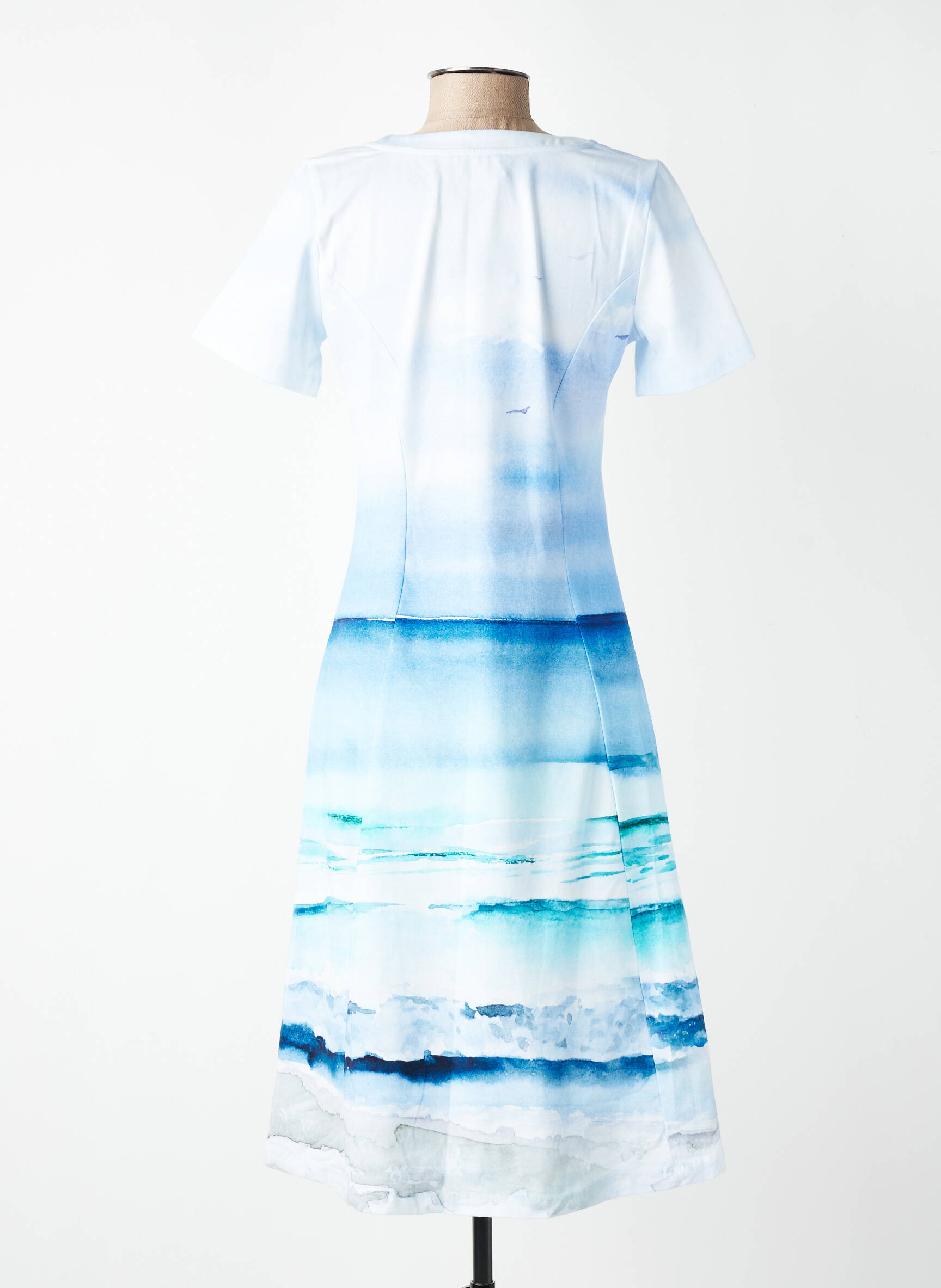 Rochie midi imprimeu fantezie mâneci scurte albastru DOLCEZZA femeie