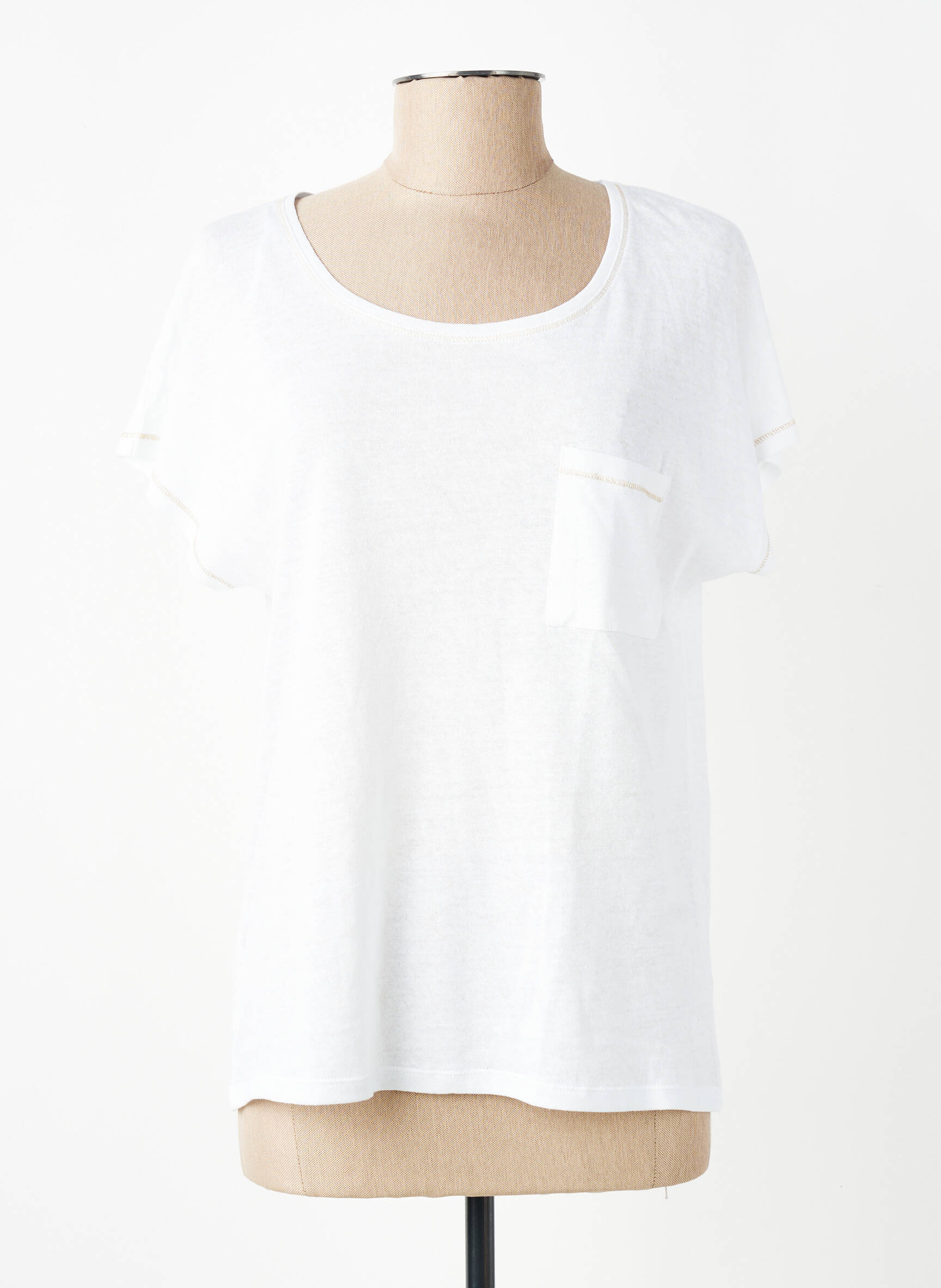Tricou croială dreaptă mâneci scurte alb JULIE GUERLANDE femeie