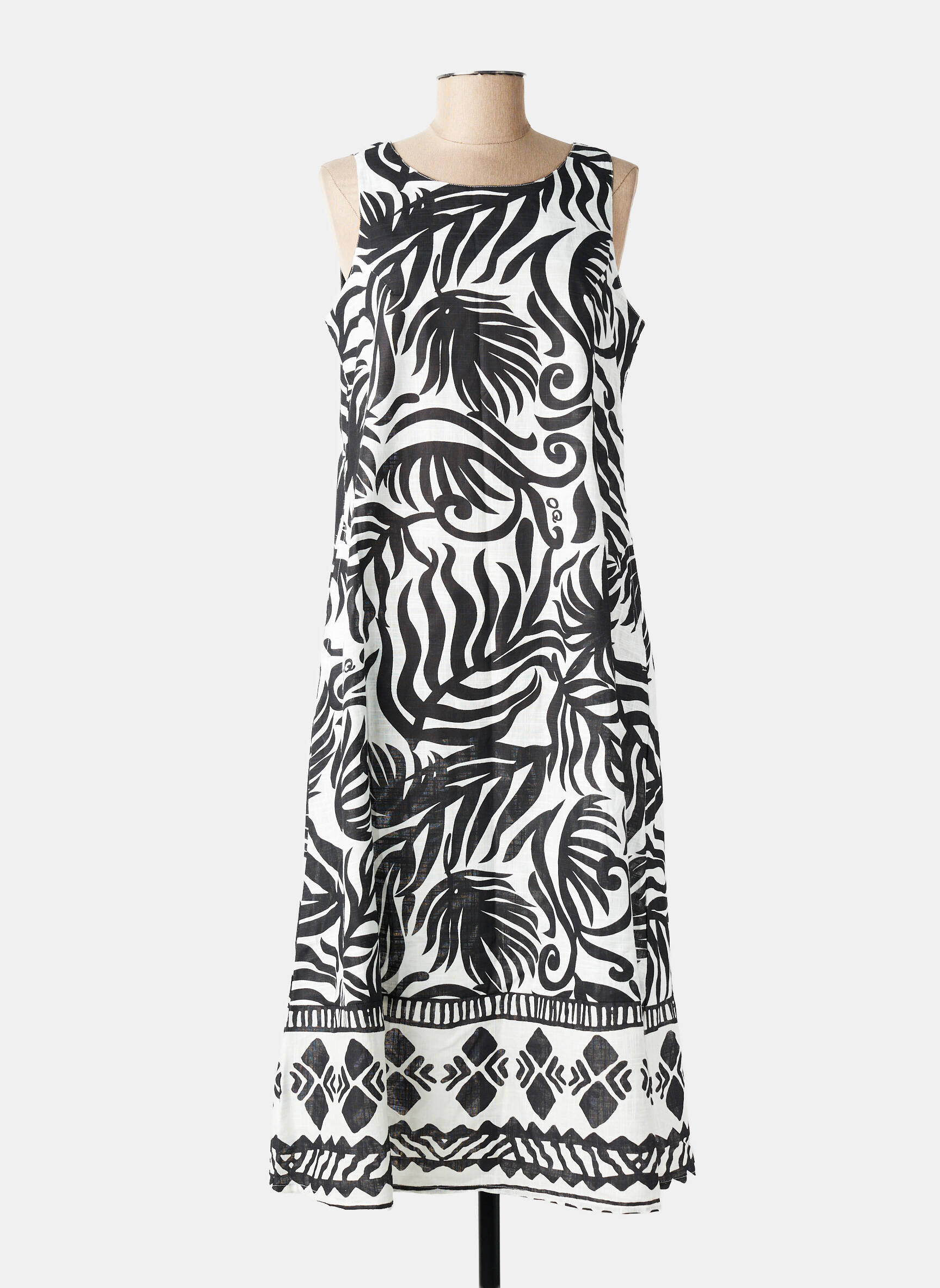 Rochie lungă imprimeu fantezie fără mâneci negru ORIENTIQUE NATURALLY femeie