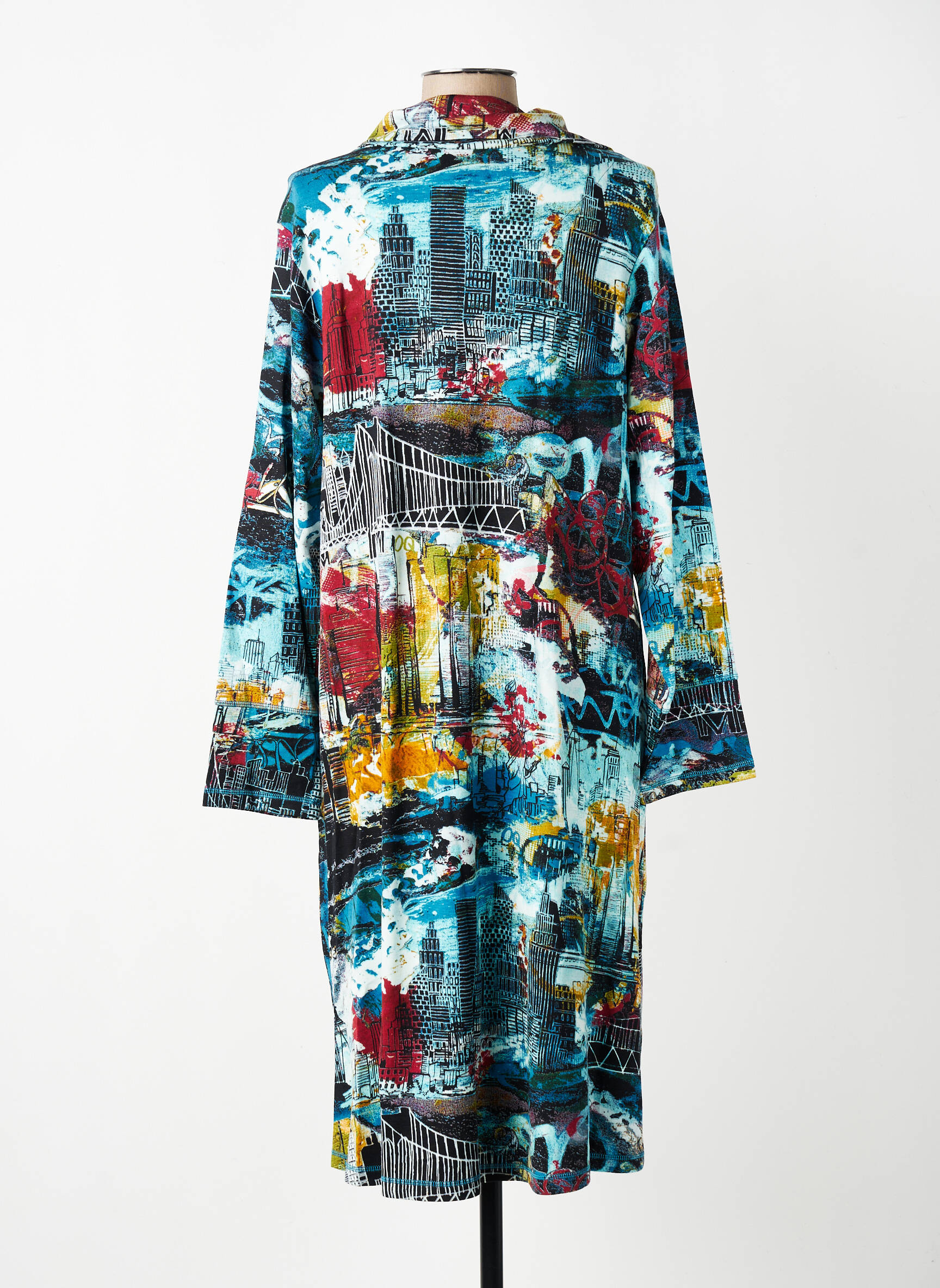 Rochie midi imprimeu fantezie mâneci lungi albastru ORIENTIQUE NATURALLY femeie