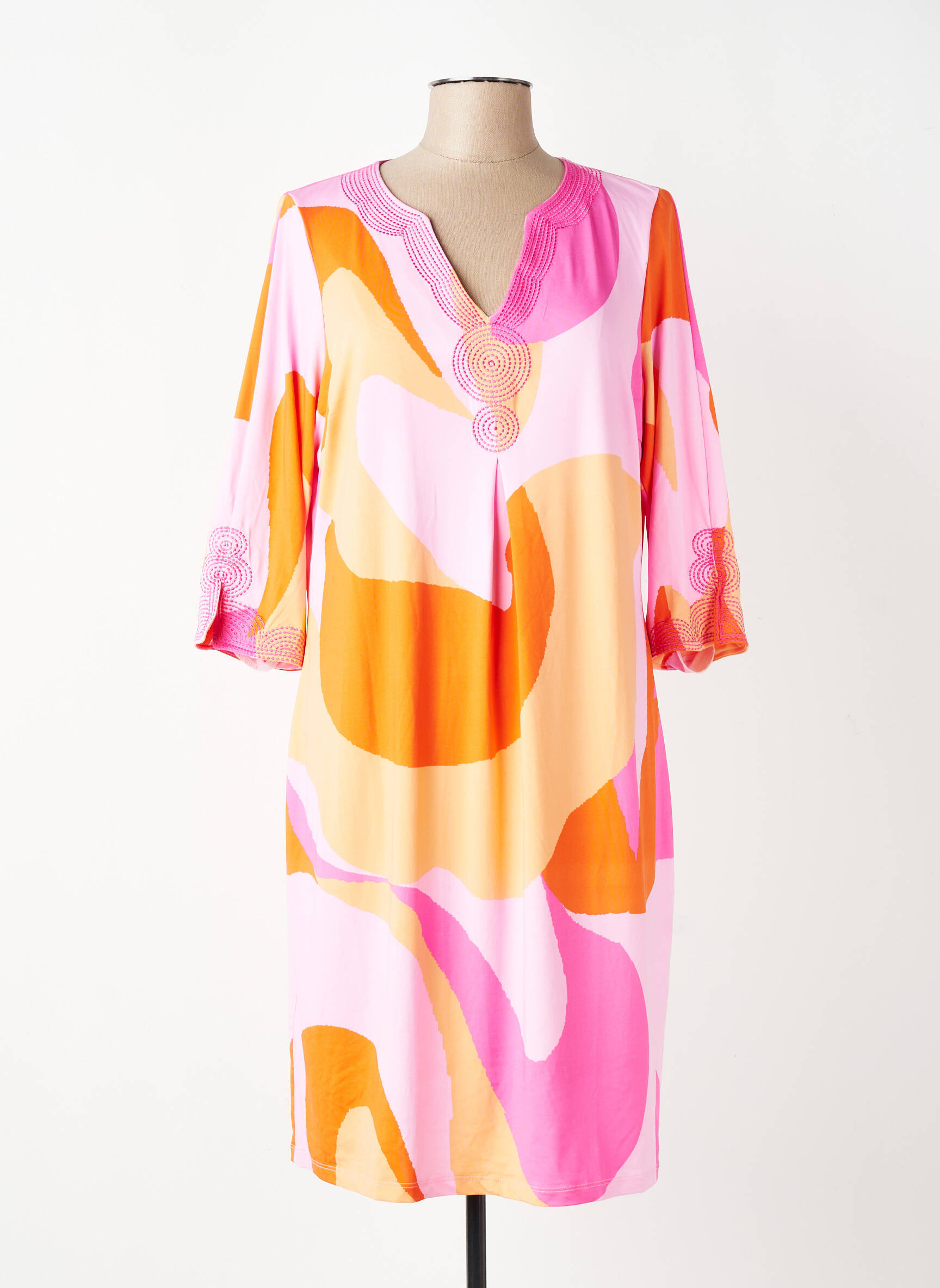 Rochie midi mâneci 3/4 mâneci 3/4 portocalie K-DESIGN femeie