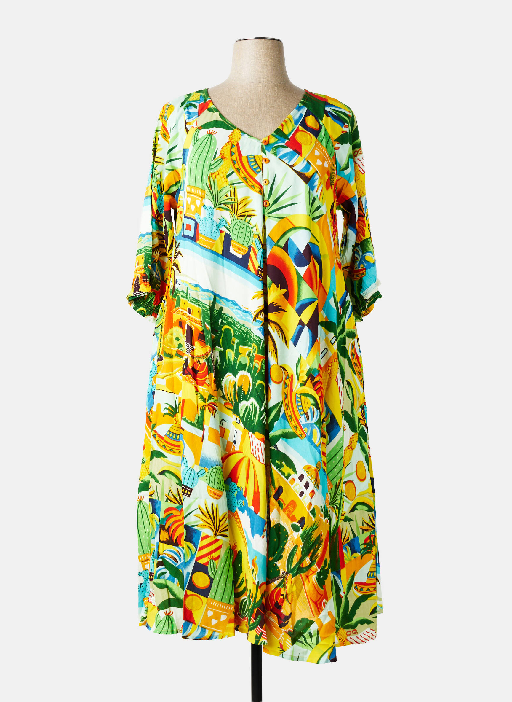 Rochie midi mâneci 3/4 mâneci 3/4 verde ORIENTIQUE NATURALLY femeie