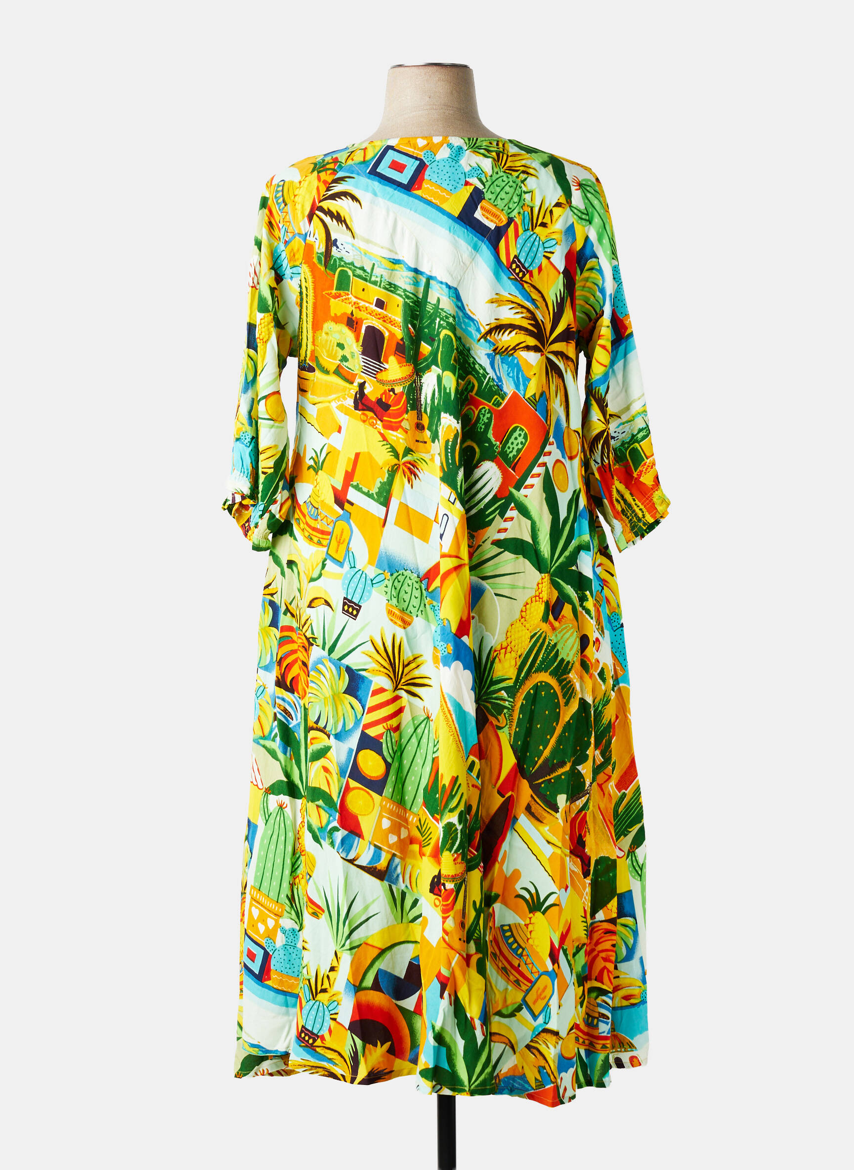 Rochie midi mâneci 3/4 mâneci 3/4 verde ORIENTIQUE NATURALLY femeie