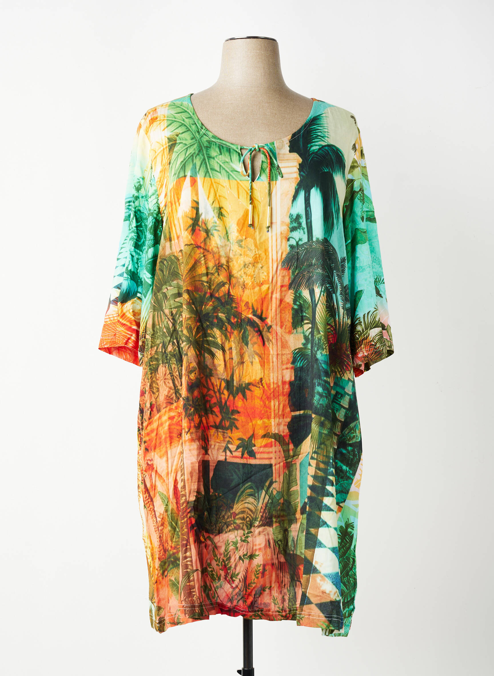 Rochie midi mâneci 3/4 mâneci 3/4 verde ORIENTIQUE NATURALLY femeie