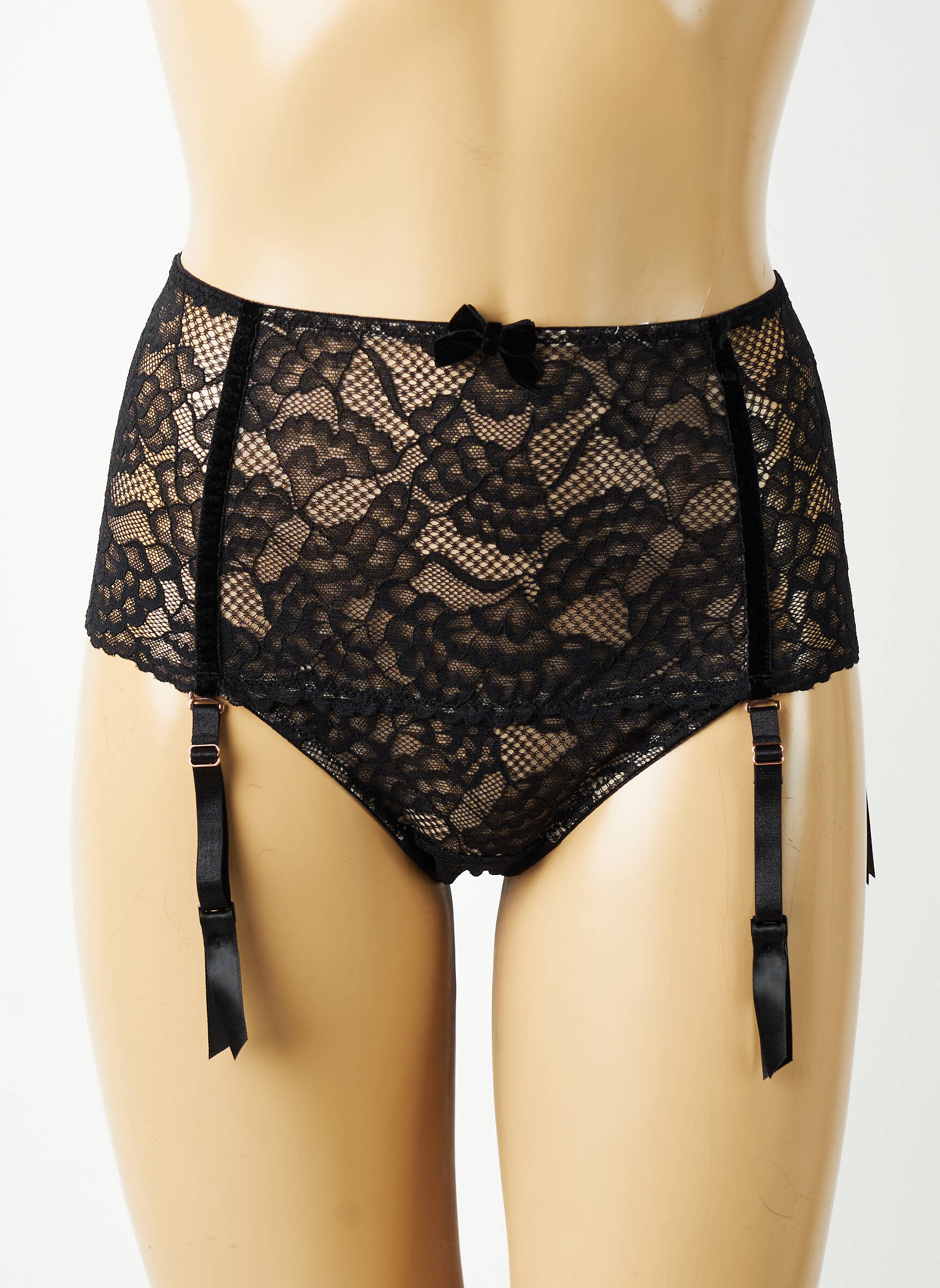 Tanga țesătură dantelă negru VALEGE femeie