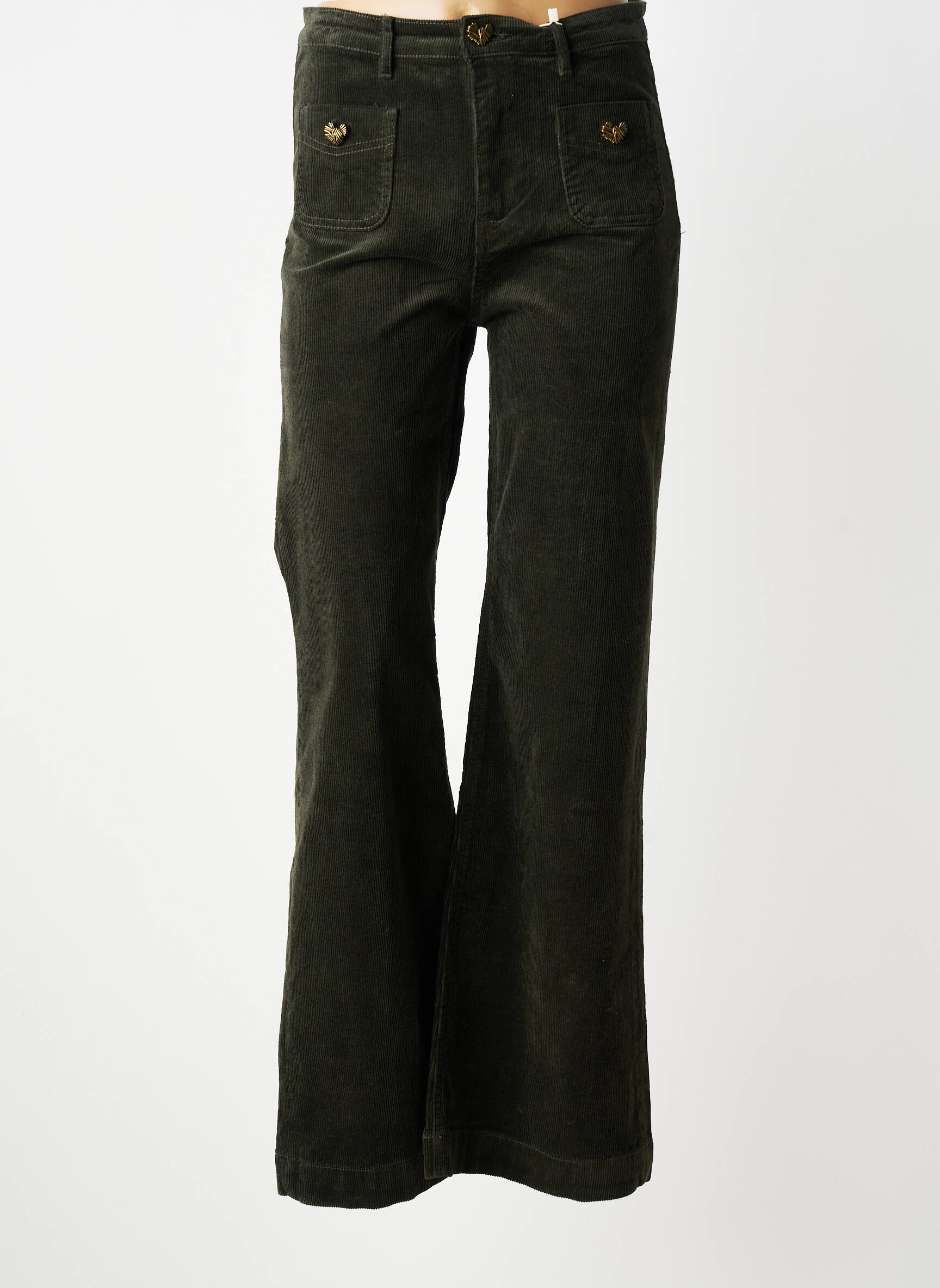 Pantalon evazat elasticitate talie înaltă verde MAISON ONADO femeie