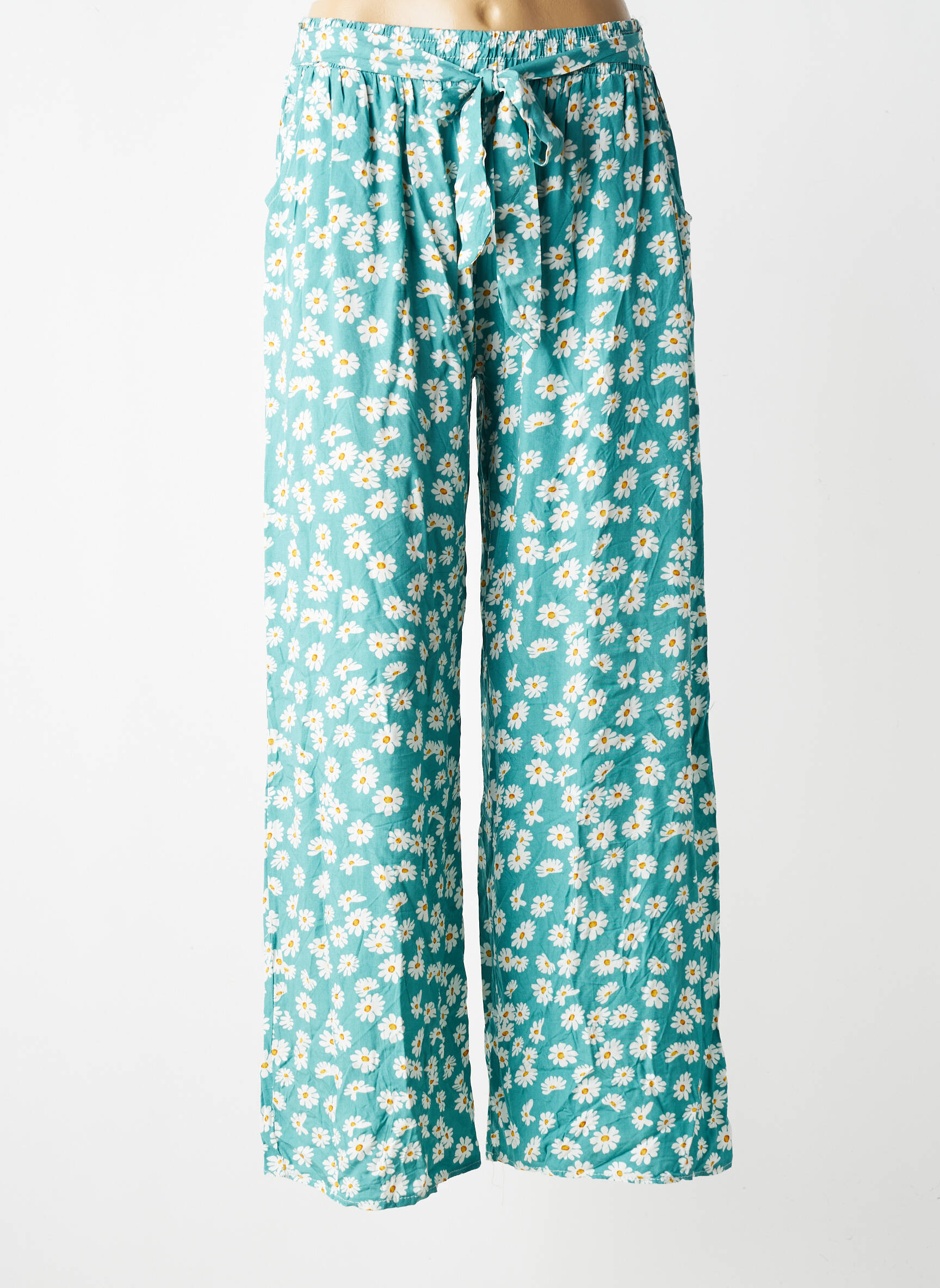 Pantalon larg țesătură poplin mărime normală verde D&X femeie