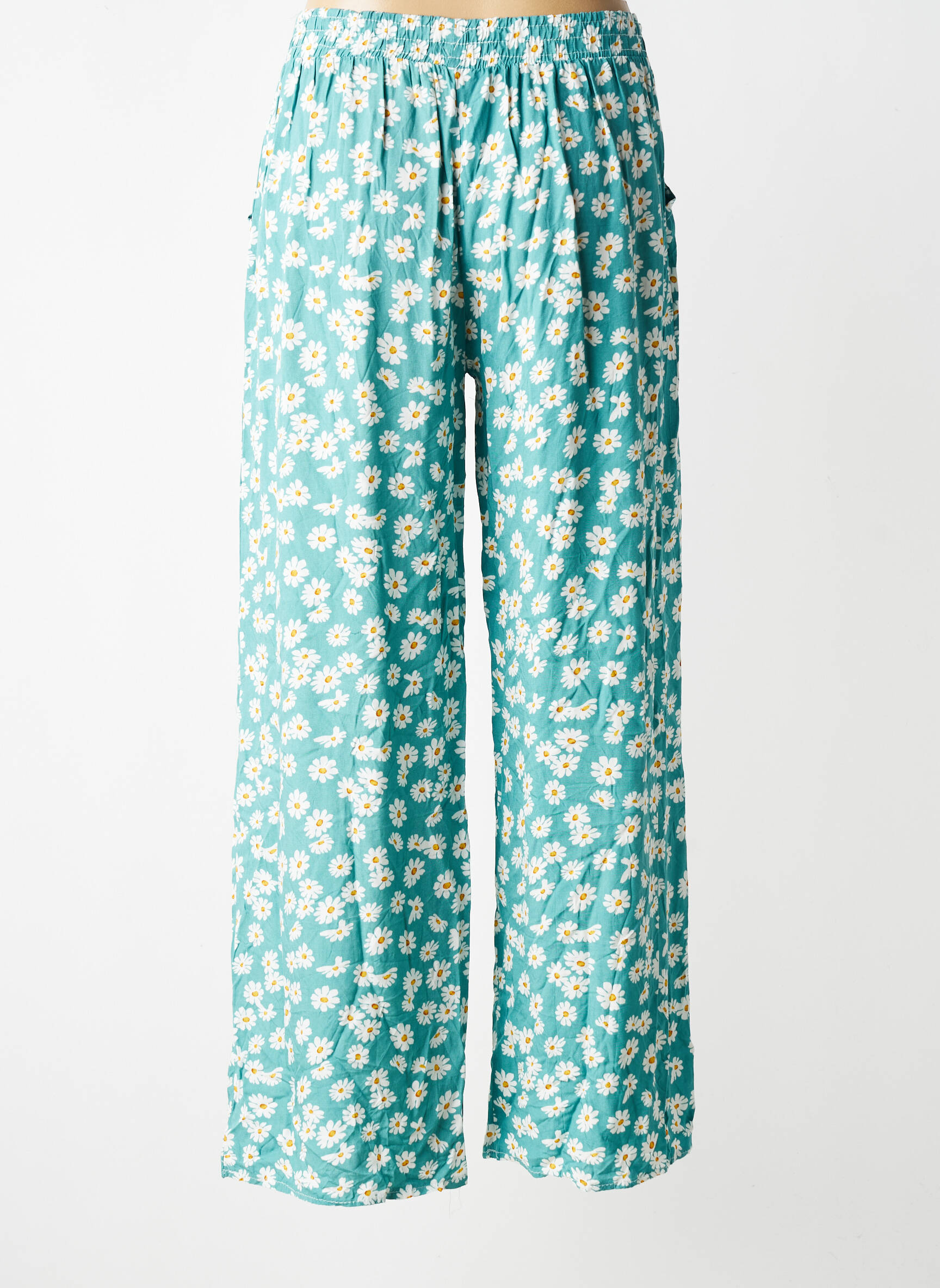 Pantalon larg țesătură poplin mărime normală verde D&X femeie