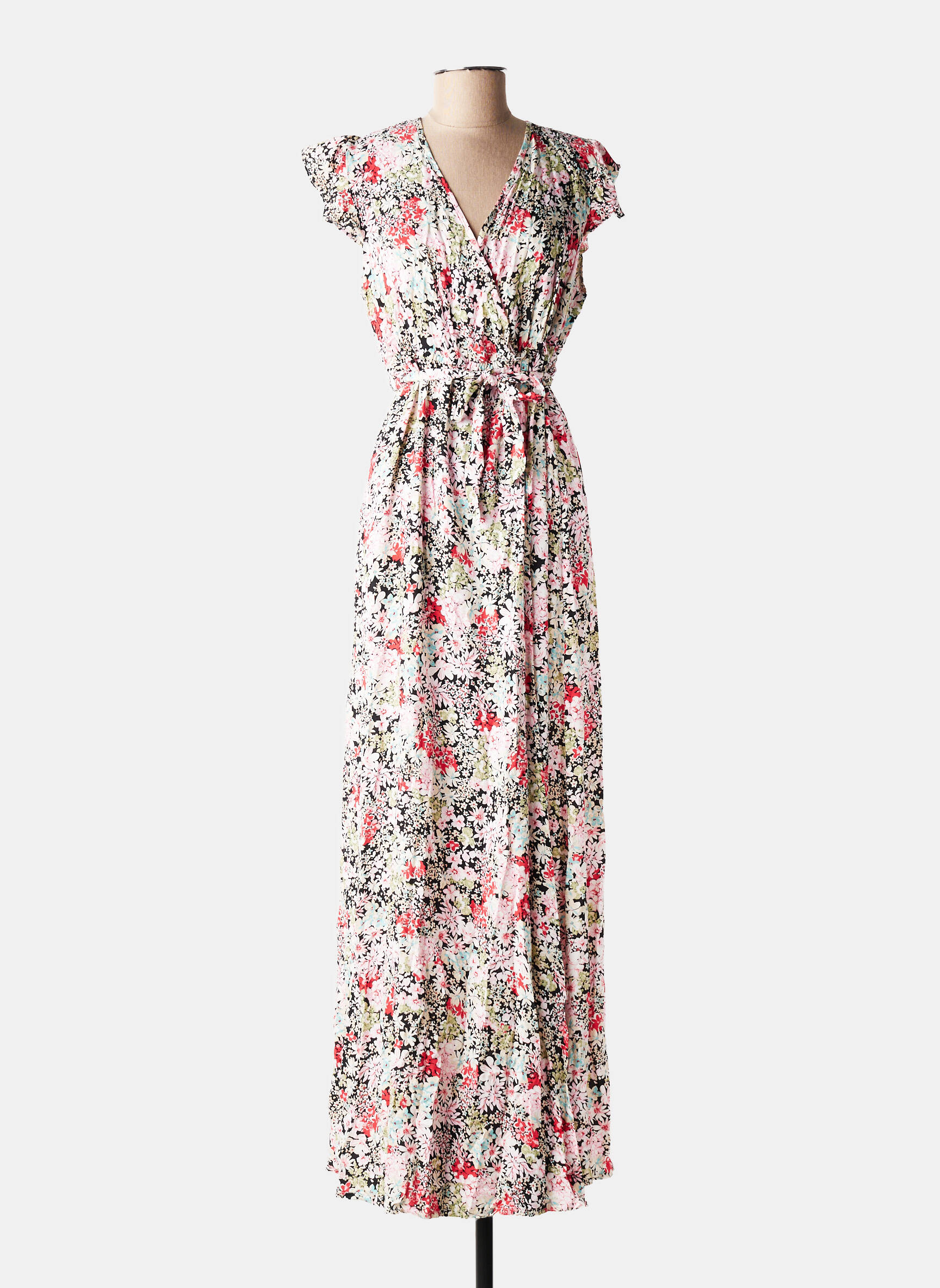 Rochie lungă imprimeu floral mâneci scurte roșu D&X femeie