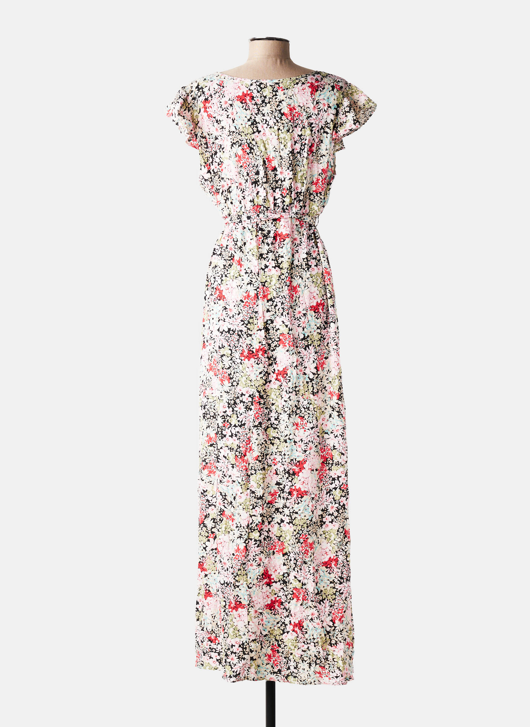 Rochie lungă imprimeu floral mâneci scurte roșu D&X femeie