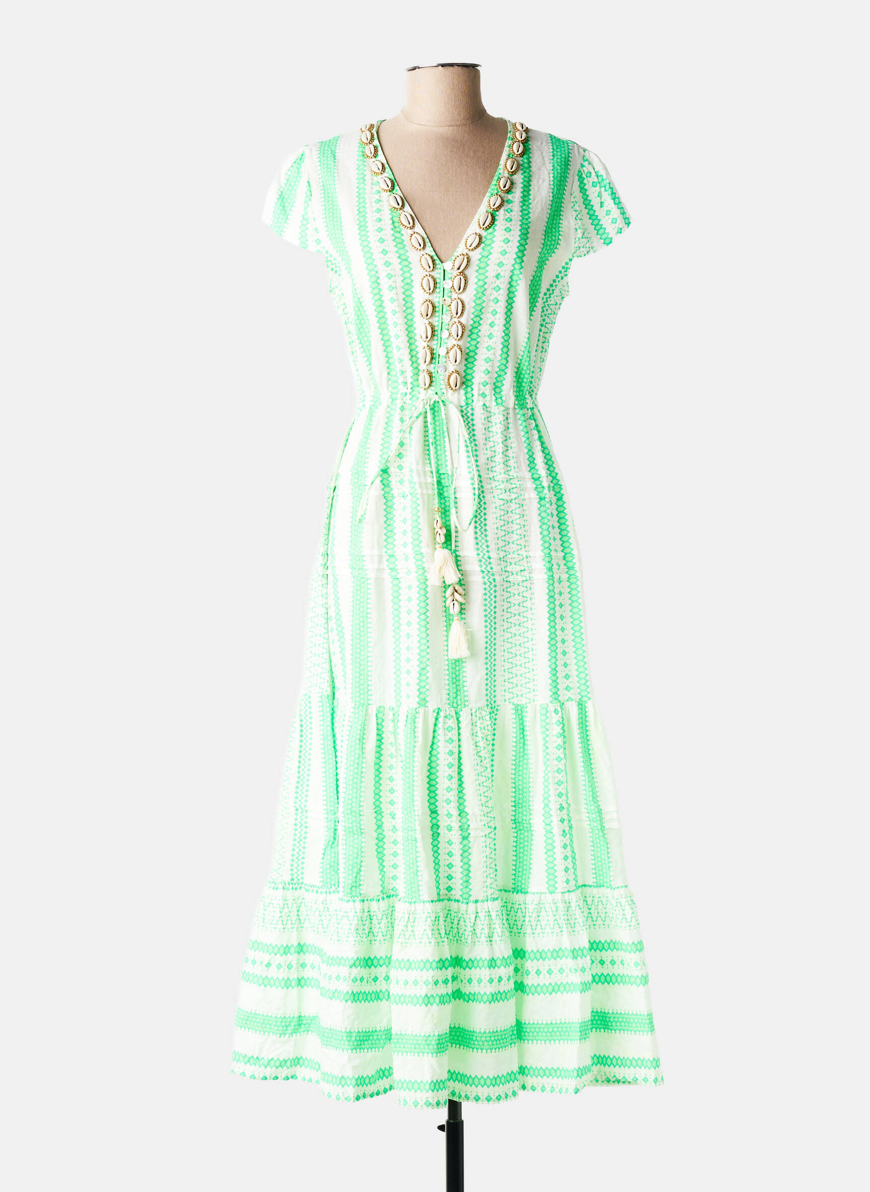 Rochie lungă mâneci scurte mâneci scurte verde LAST QUEEN femeie