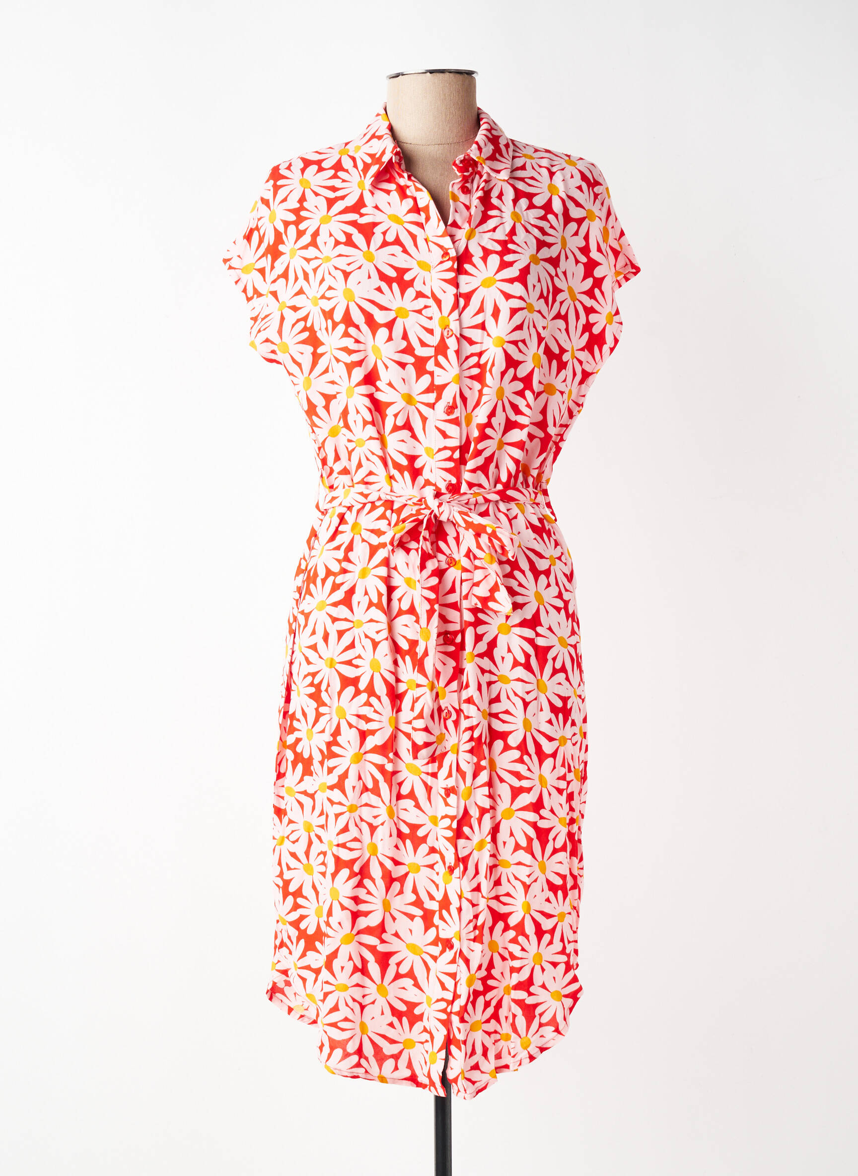 Rochie midi imprimeu floral mâneci scurte roșu PIECES femeie