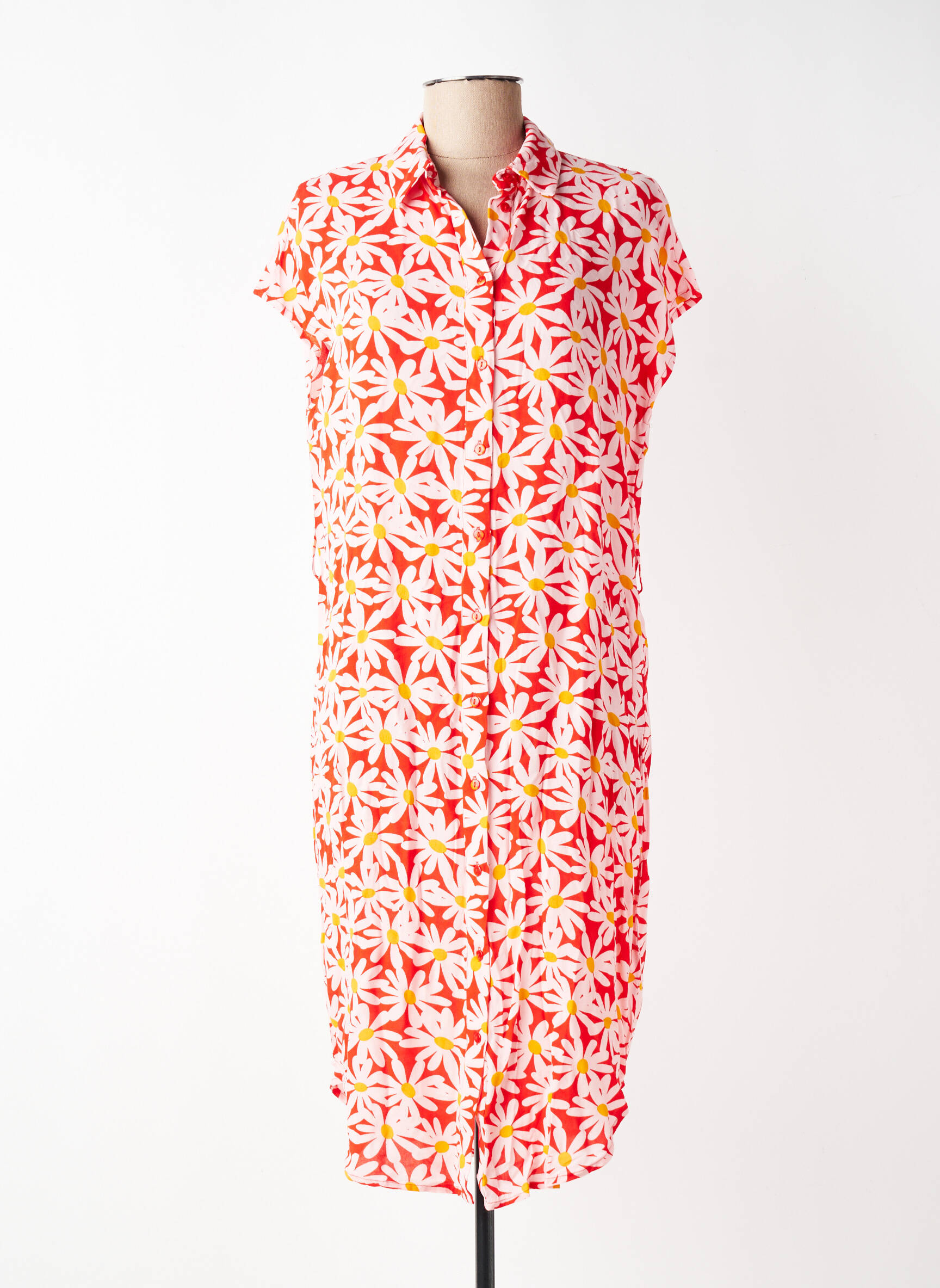 Rochie midi imprimeu floral mâneci scurte roșu PIECES femeie