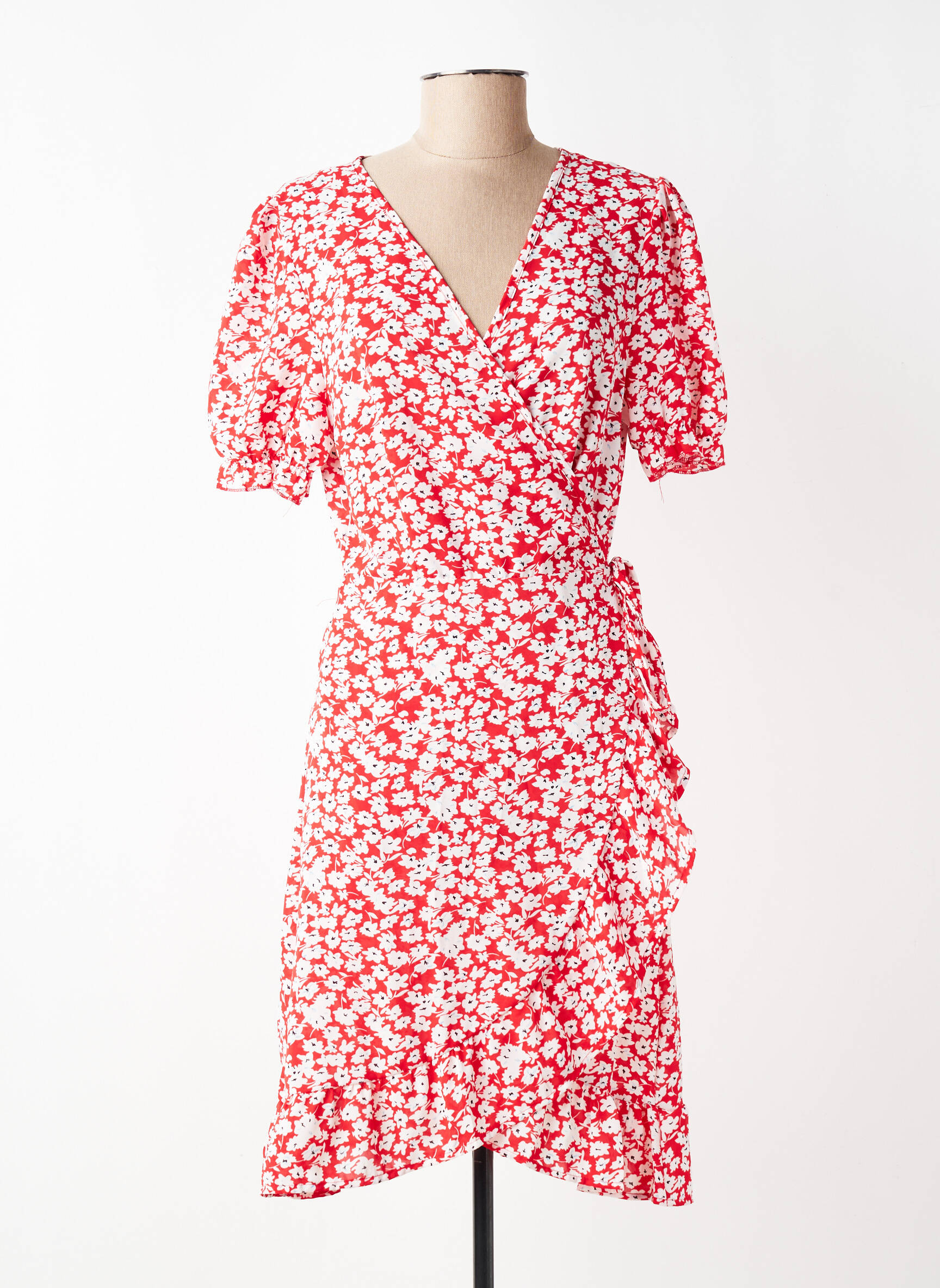 Rochie midi imprimeu floral mâneci scurte roșu ELENA Z femeie