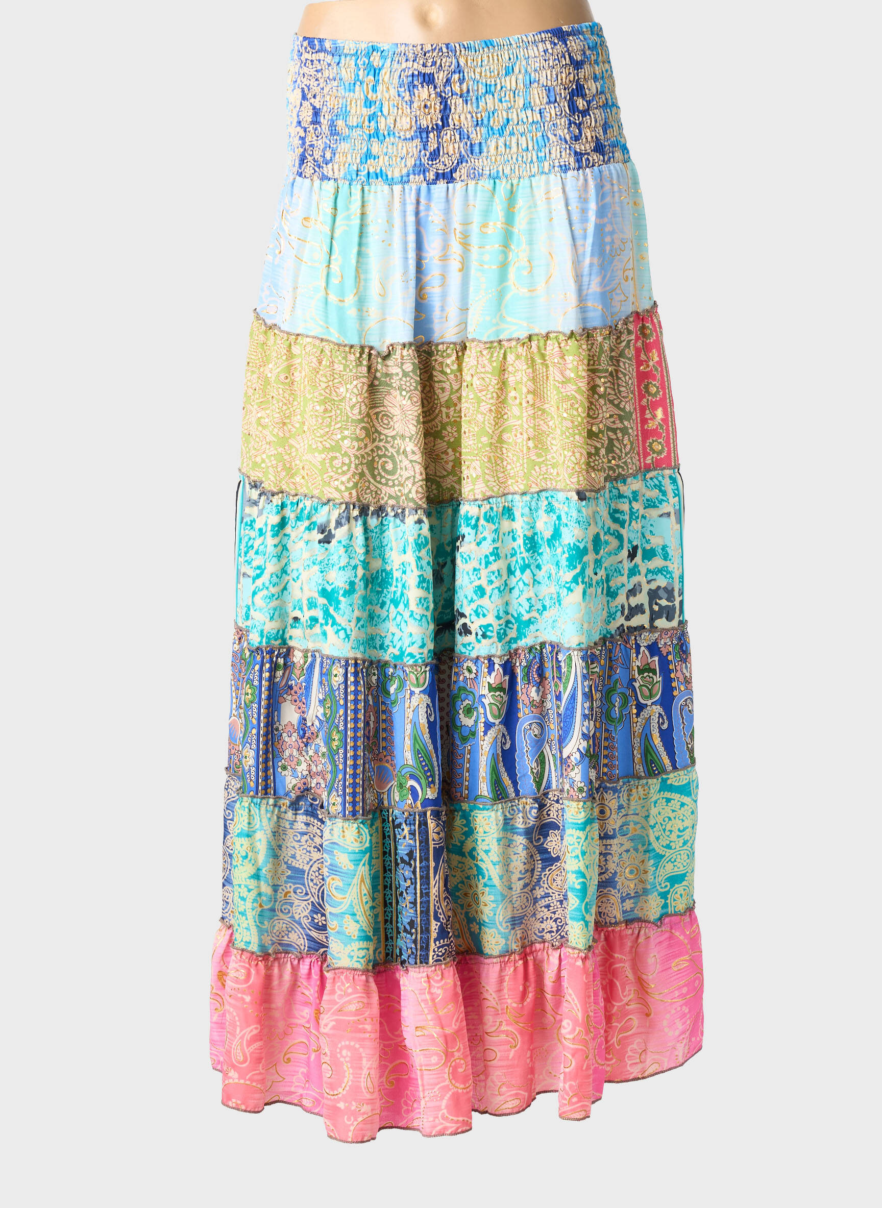 Fustă lungă imprimeu fantezie albastru BOHO FASHION femeie