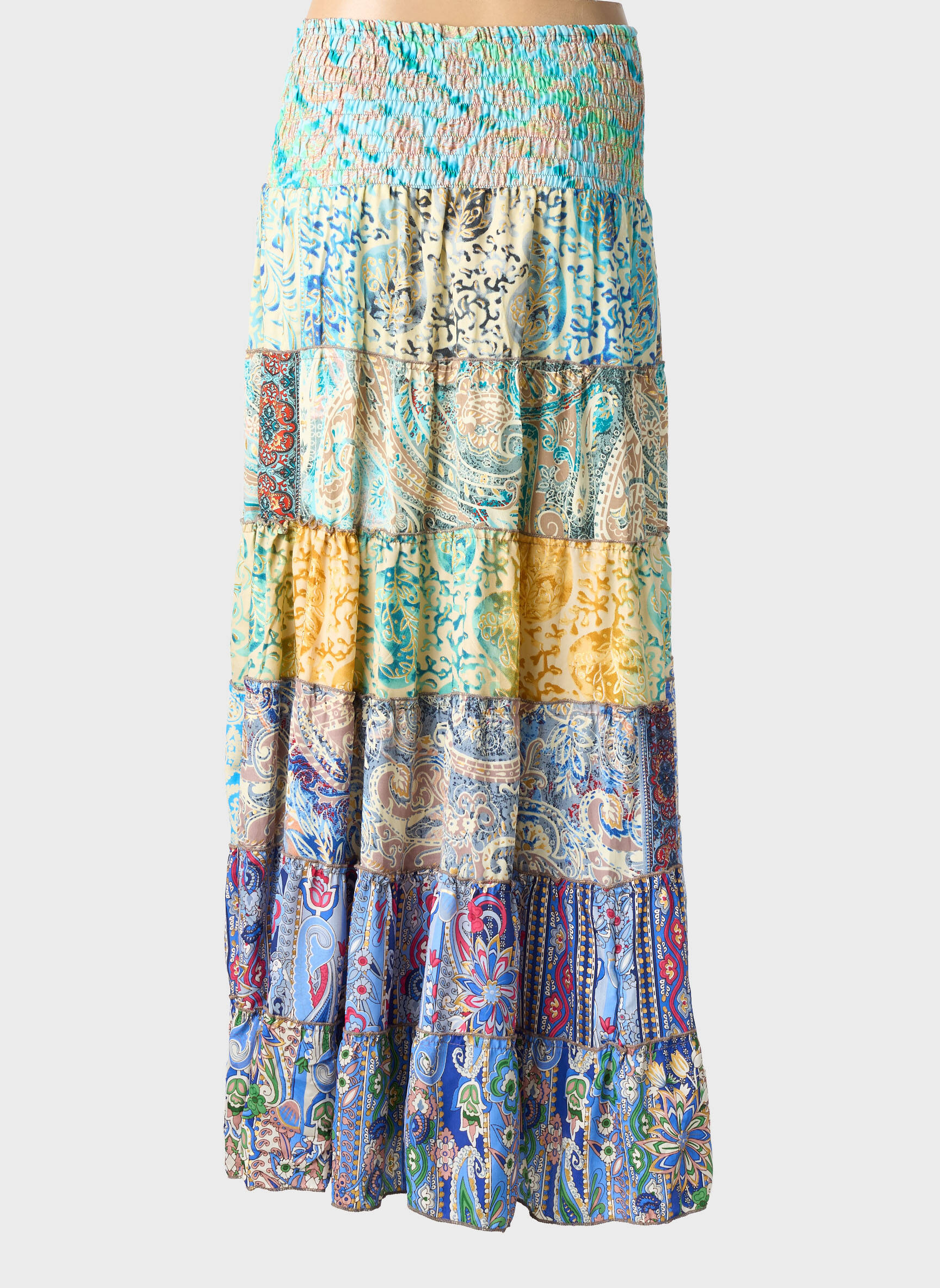 Fustă lungă imprimeu fantezie albastru BOHO FASHION femeie