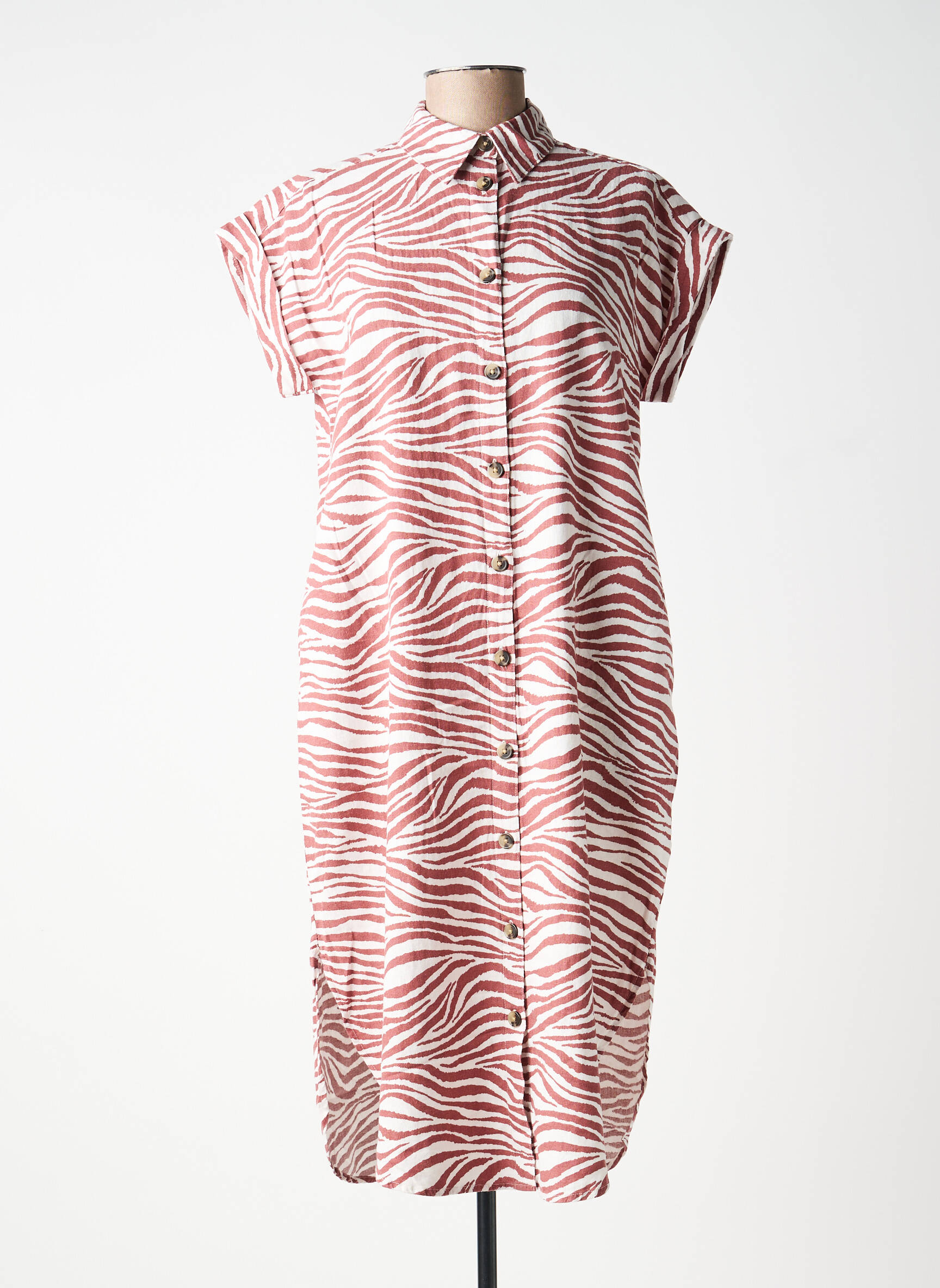 Rochie midi țesătură crep mâneci scurte maro B.YOUNG femeie