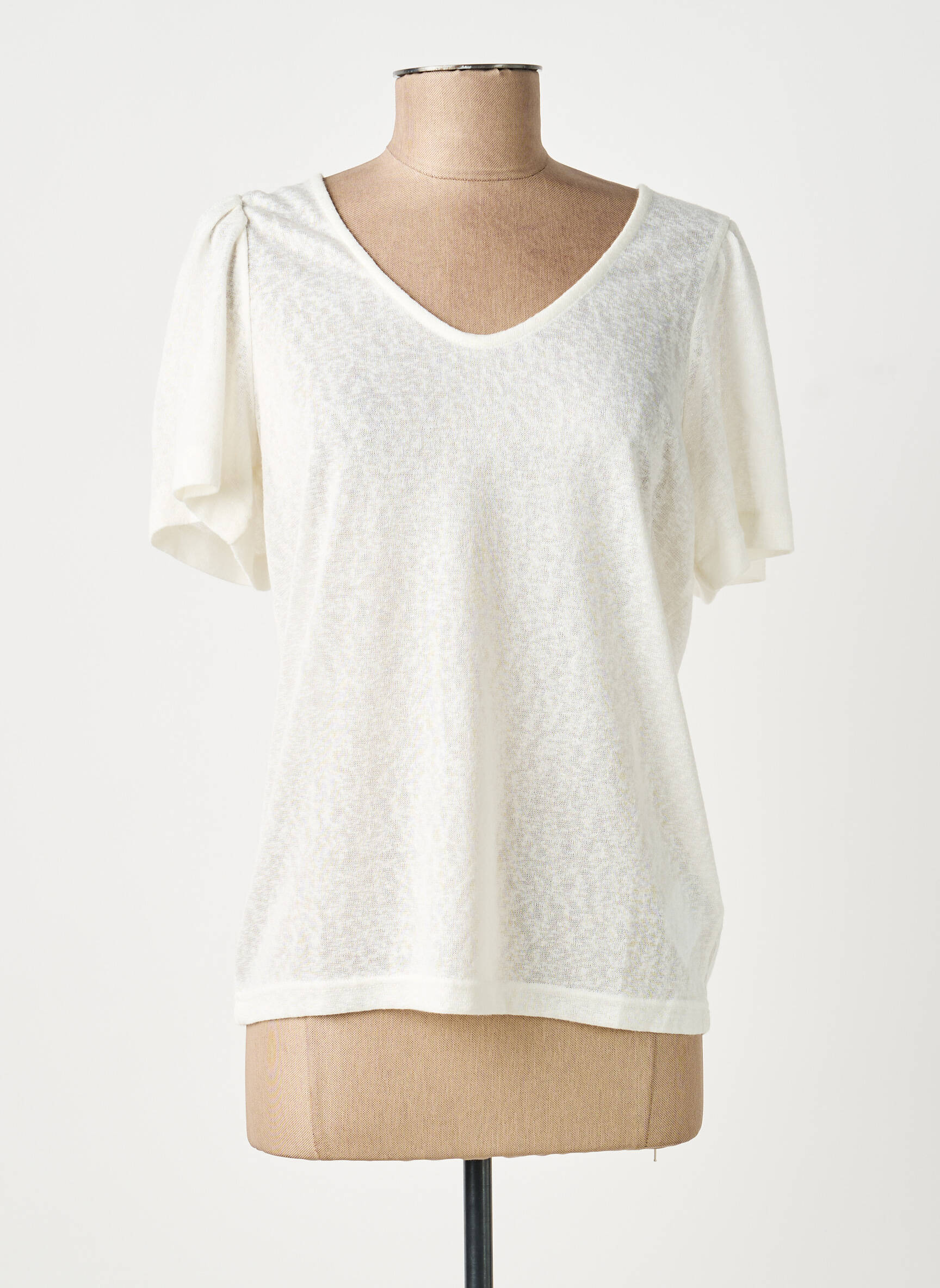 Tricou guler în v mâneci scurte bej B.YOUNG femeie