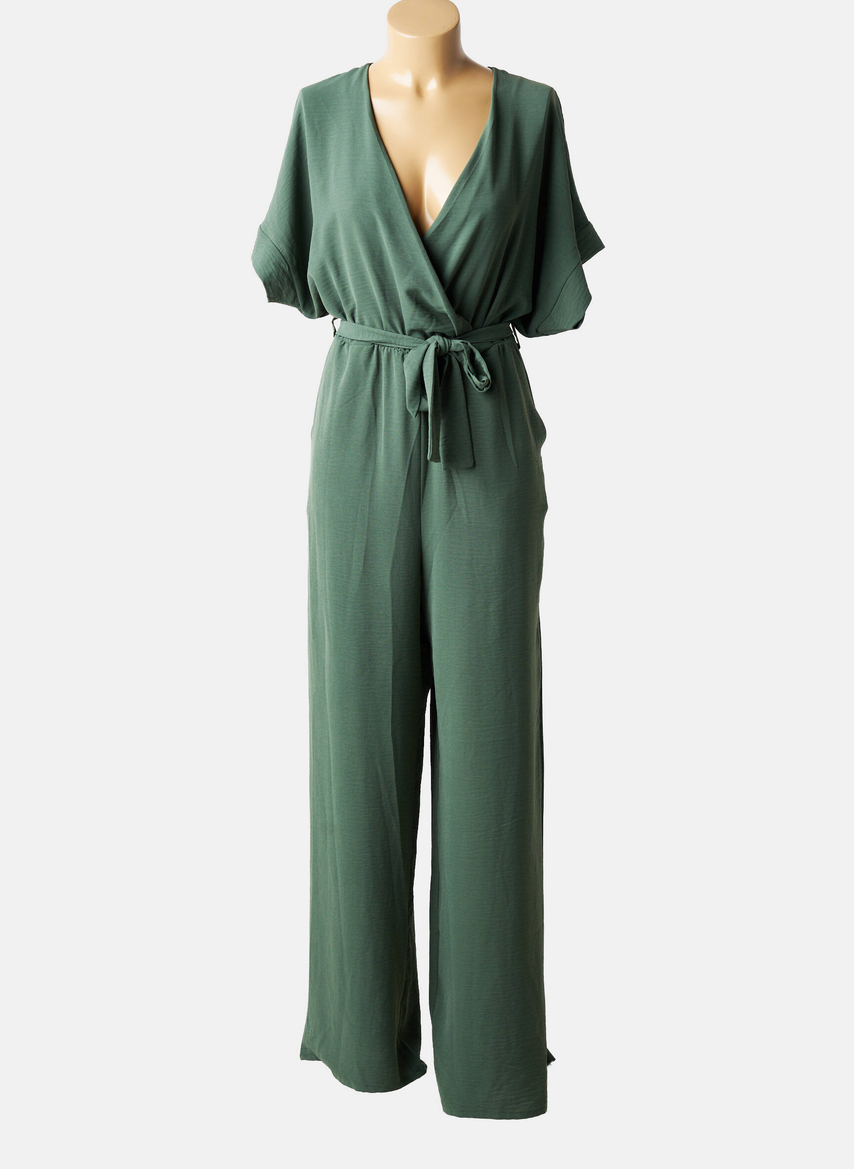 Salopetă-pantalon guler petrecut mâneci scurte verde TIFFOSI femeie