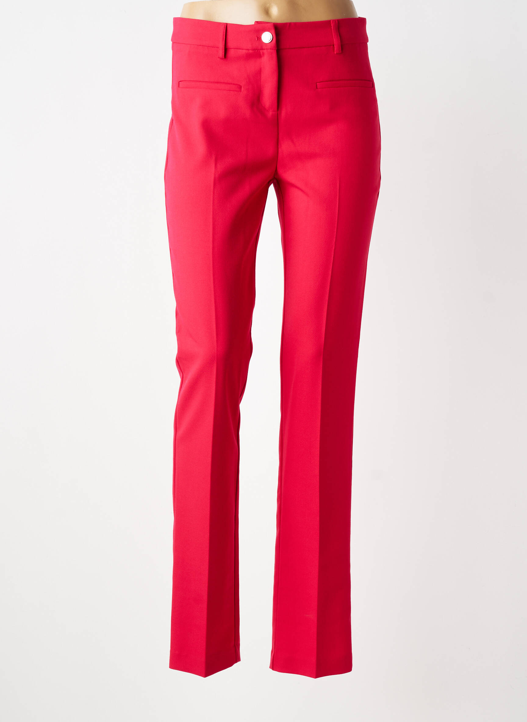 Pantalon slim țesătură poplin mărime normală roz MORGAN femeie