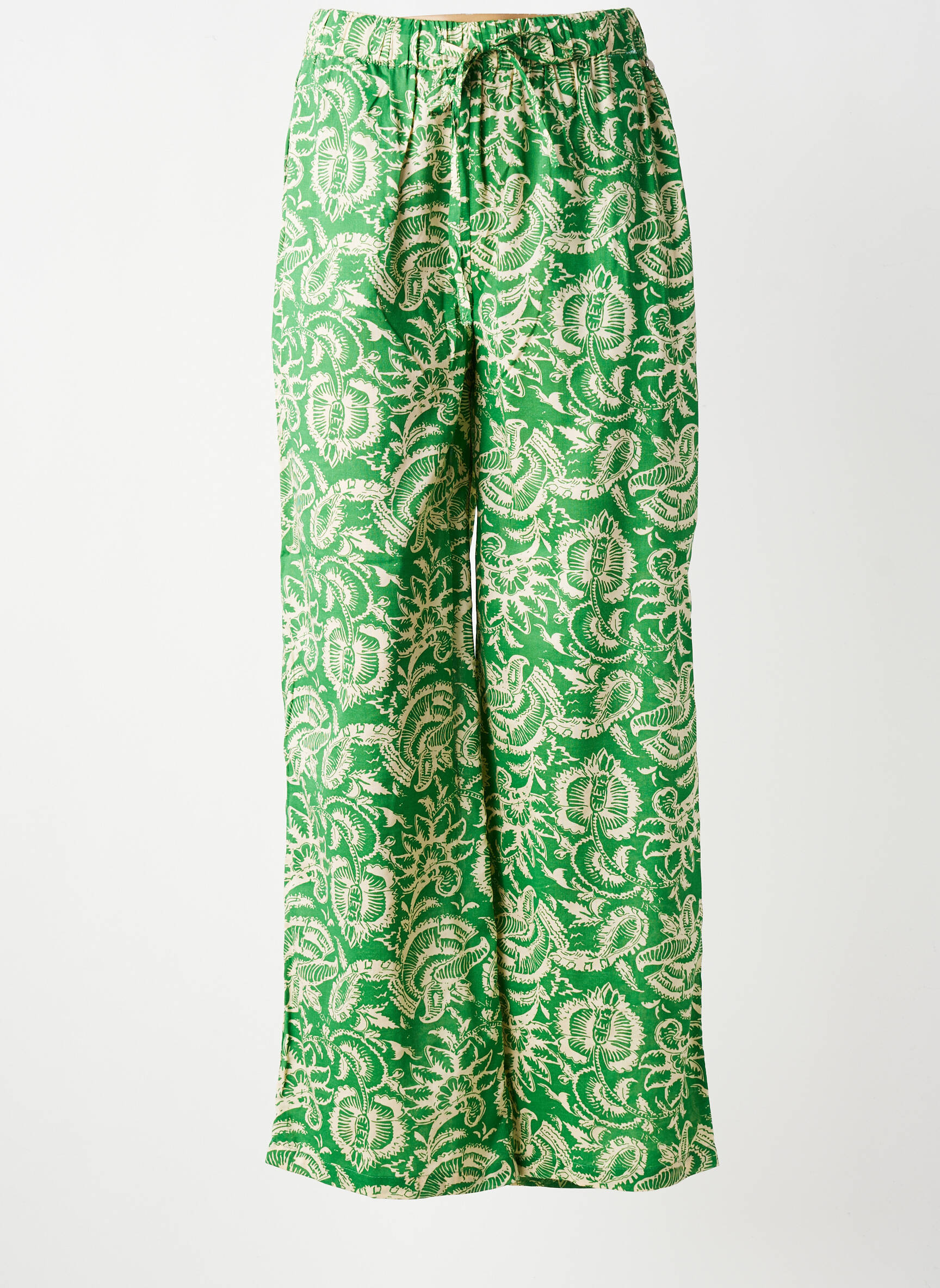 Pantalon larg țesătură poplin mărime normală verde DEELUXE femeie
