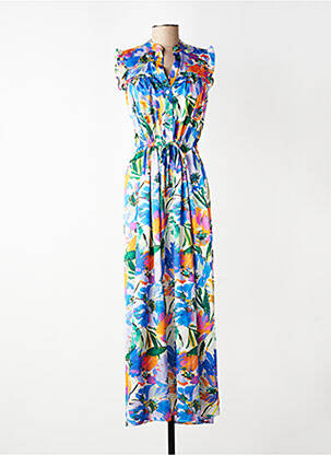 Rochie lungă imprimeu floral mâneci scurte albastru SCARLET ROOS femeie