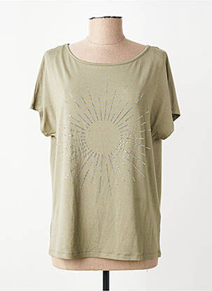 Tricou croială dreaptă mâneci scurte verde MARBLE femeie