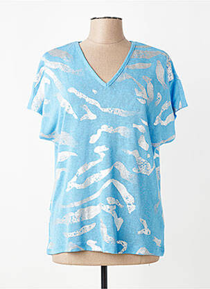 Tricou croială dreaptă mâneci scurte albastru MARBLE femeie
