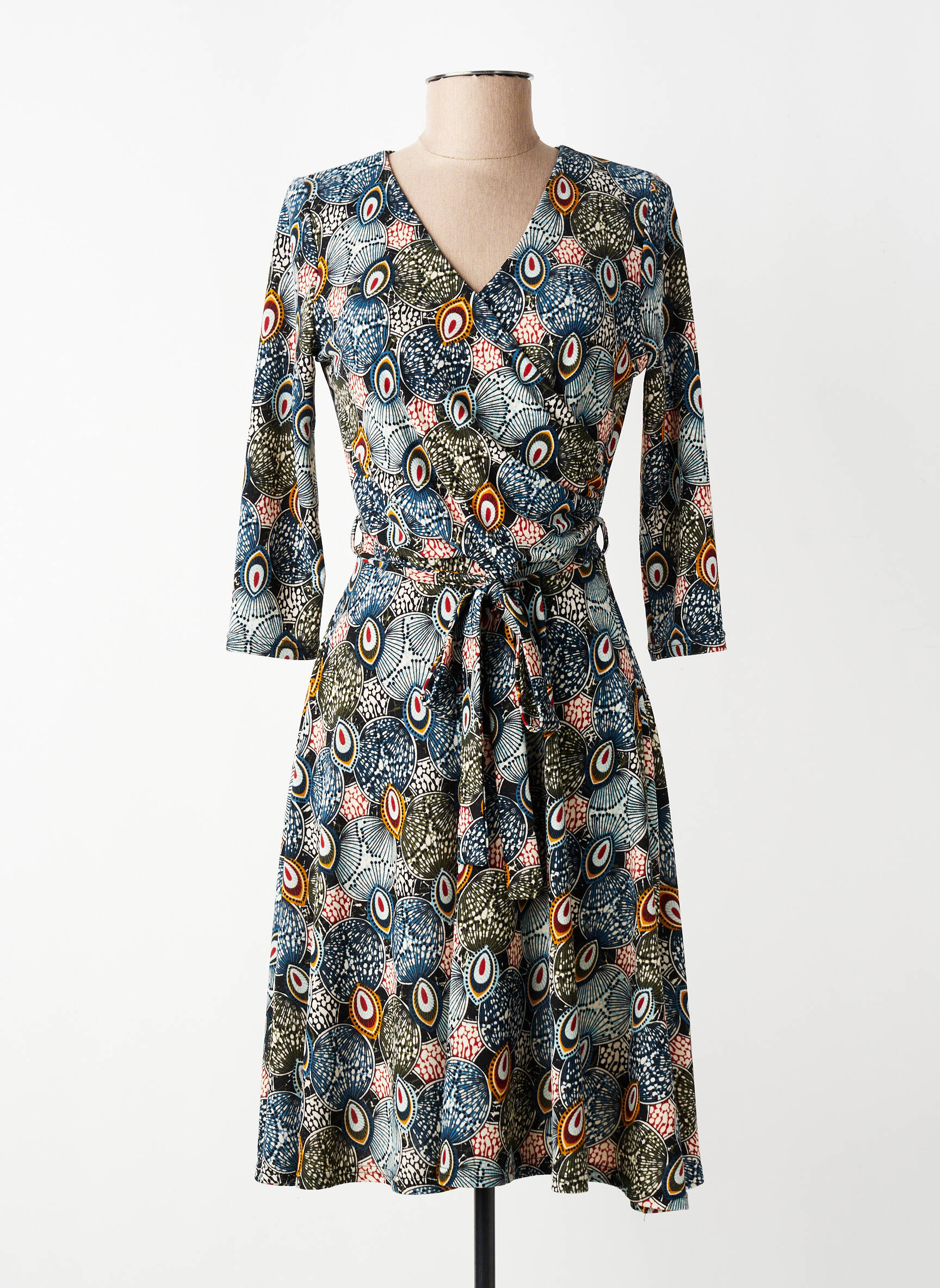 Rochie midi mâneci 3/4 mâneci 3/4 albastru L'ONKEL femeie