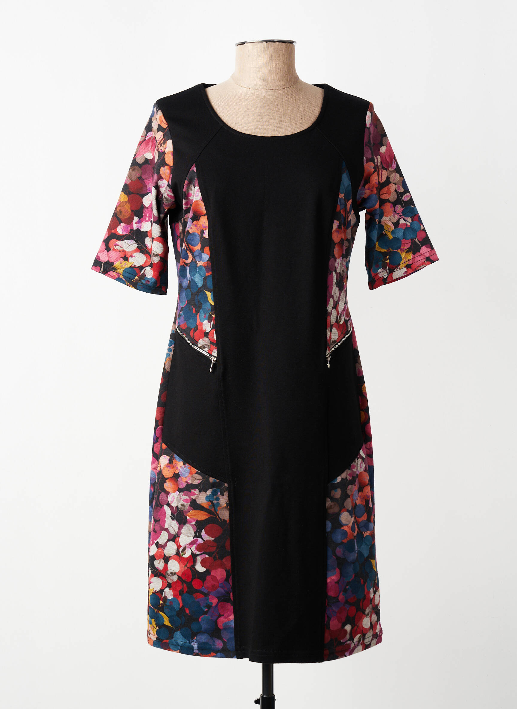 Rochie midi imprimeu floral mâneci scurte negru HALOGENE femeie