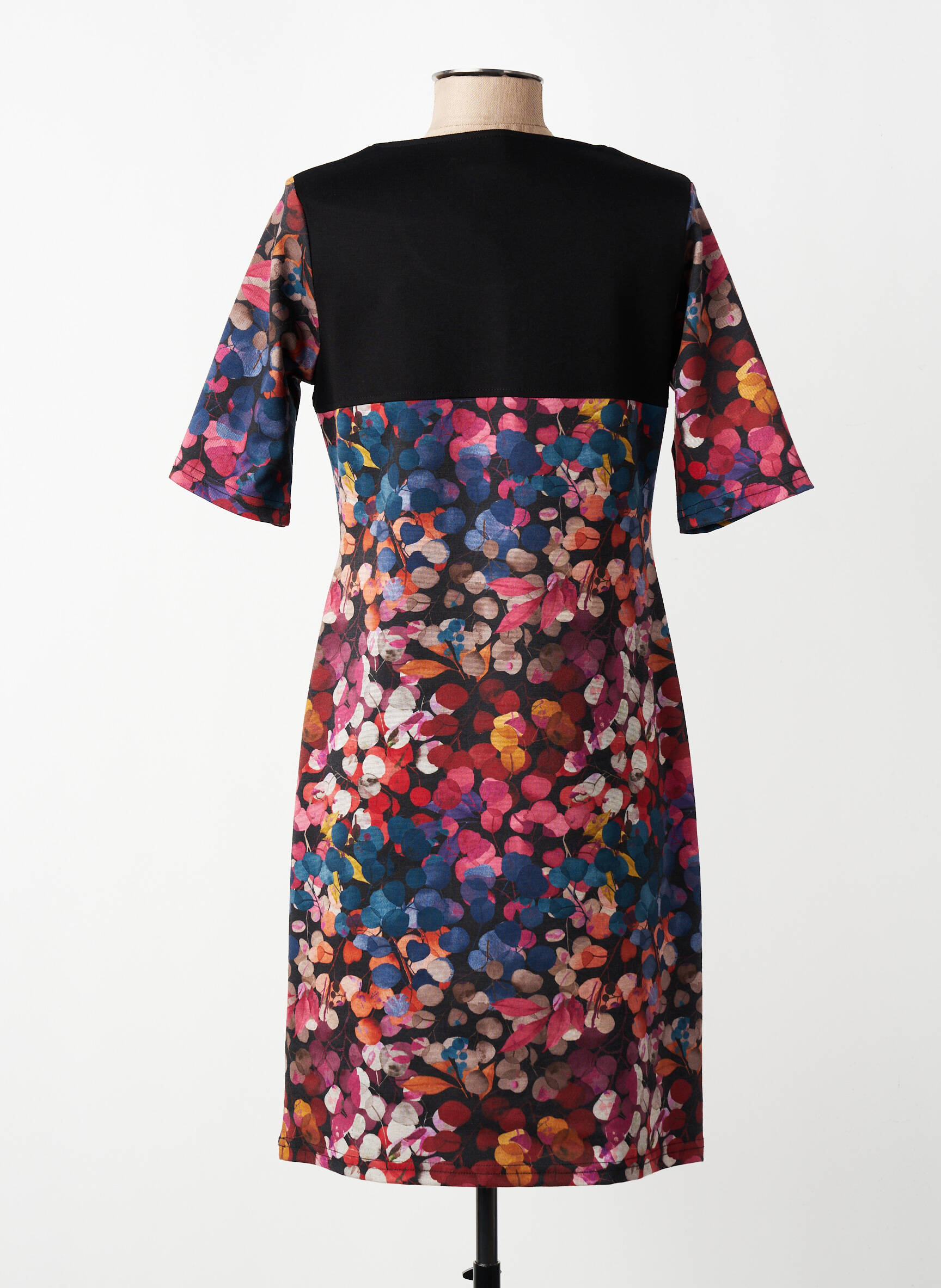 Rochie midi imprimeu floral mâneci scurte negru HALOGENE femeie