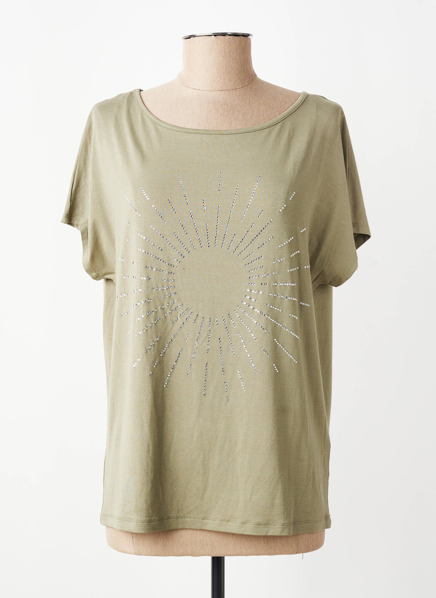 Tricou croială dreaptă mâneci scurte verde MARBLE femeie