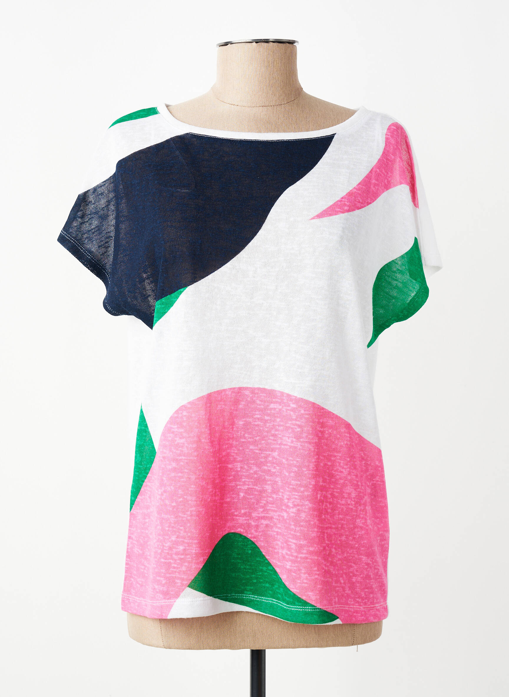 Tricou croială dreaptă mâneci scurte alb MARBLE femeie