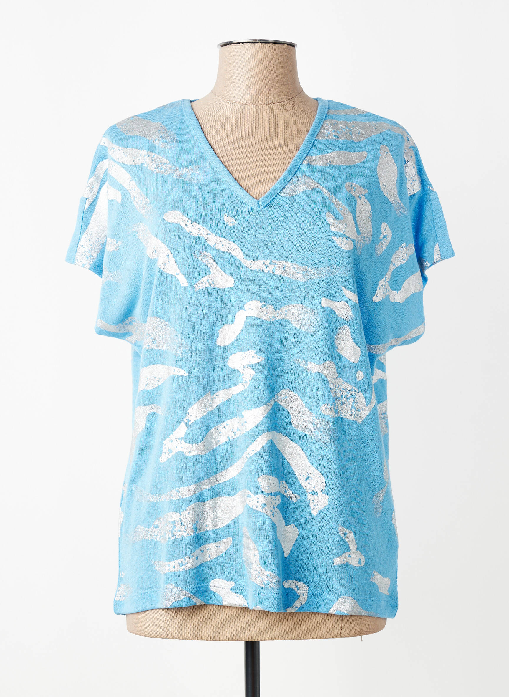 Tricou croială dreaptă mâneci scurte albastru MARBLE femeie