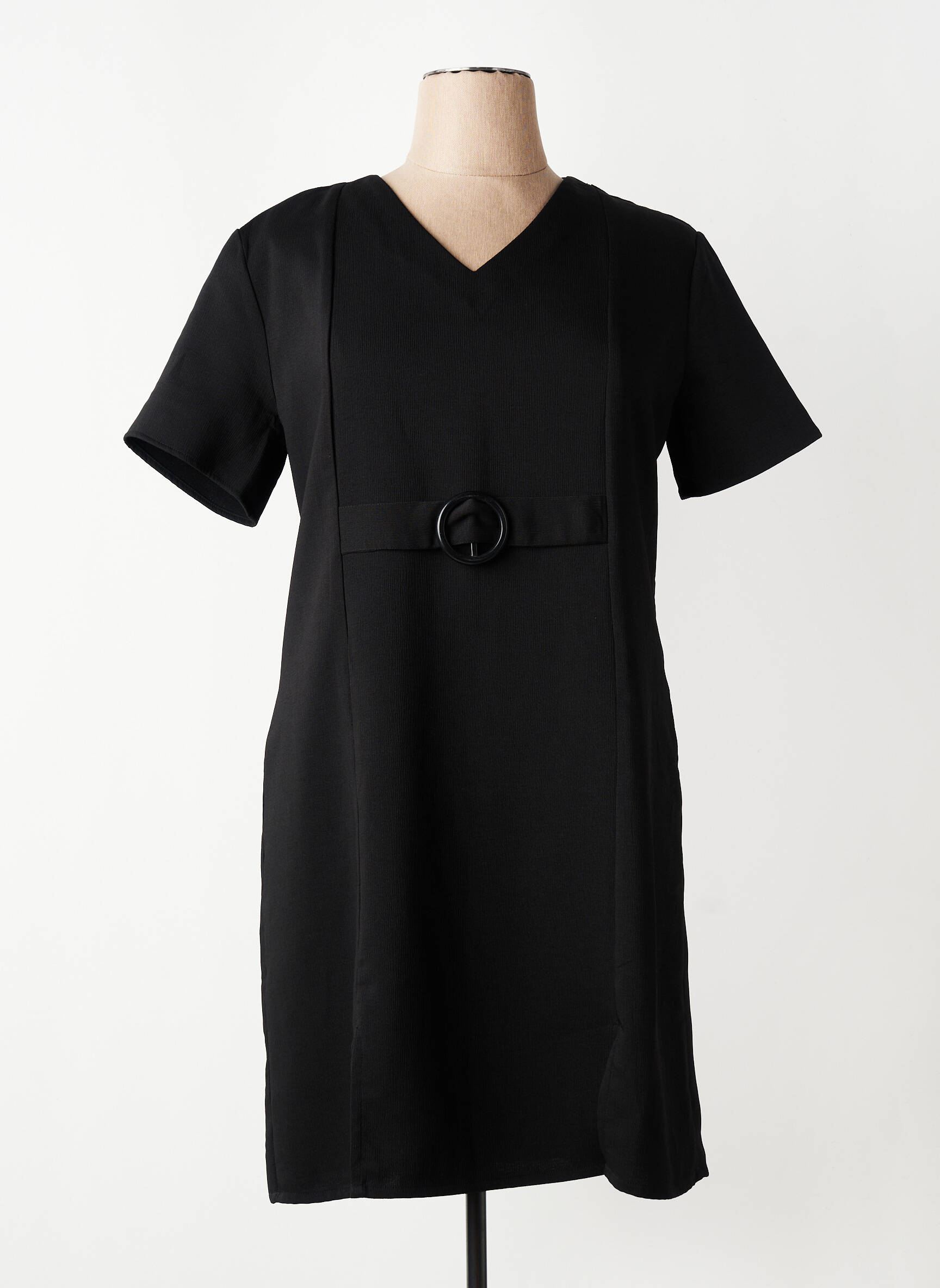 Rochie midi țesătură crep mâneci scurte negru AURA BY FIGURE LIBRE femeie