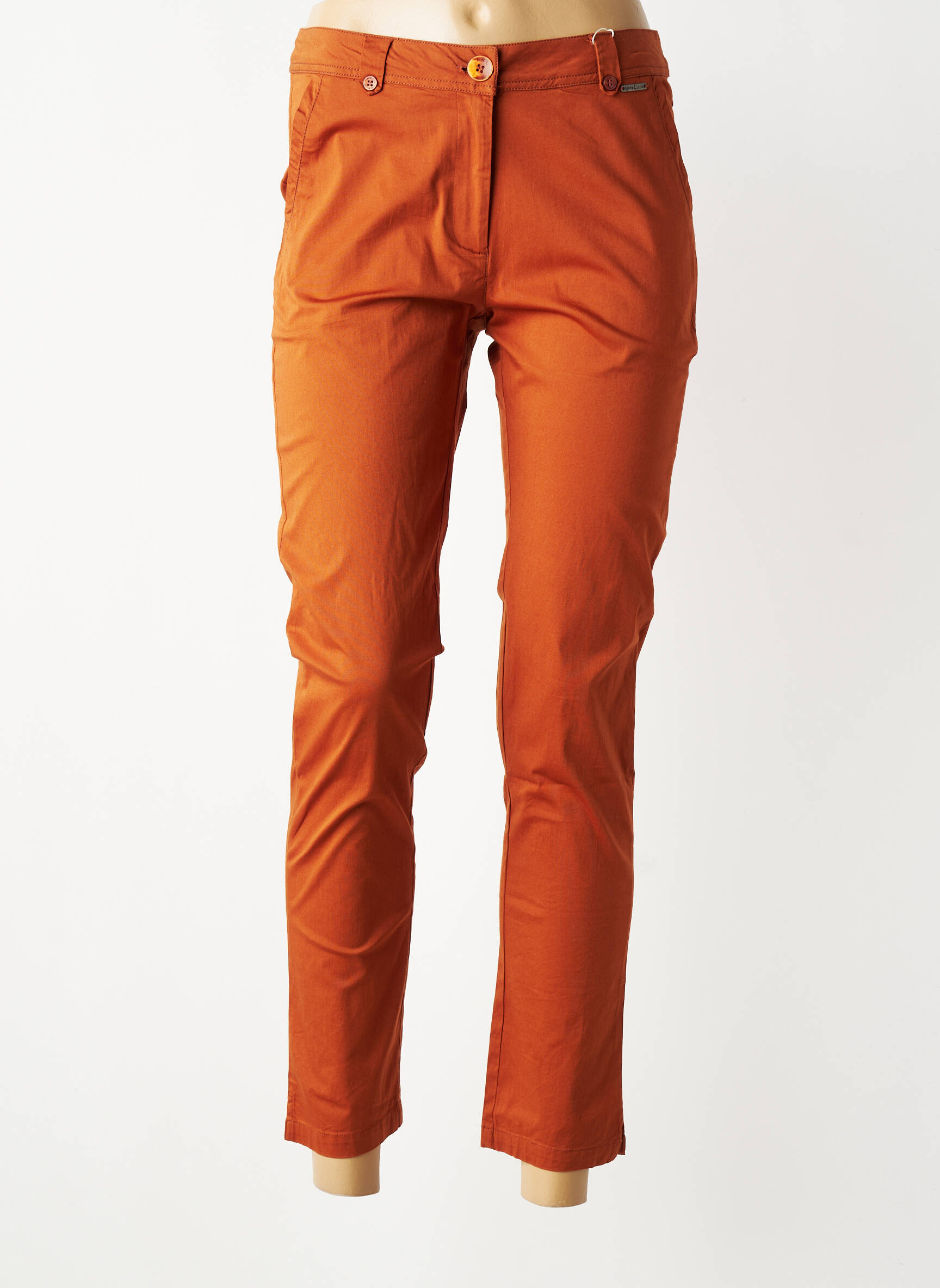 Pantalon chino țesătură poplin mărime normală portocalie AGATHE & LOUISE femeie