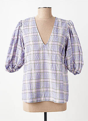 Bluză țesătură poplin mâneci 3/4 violet GANNI femeie