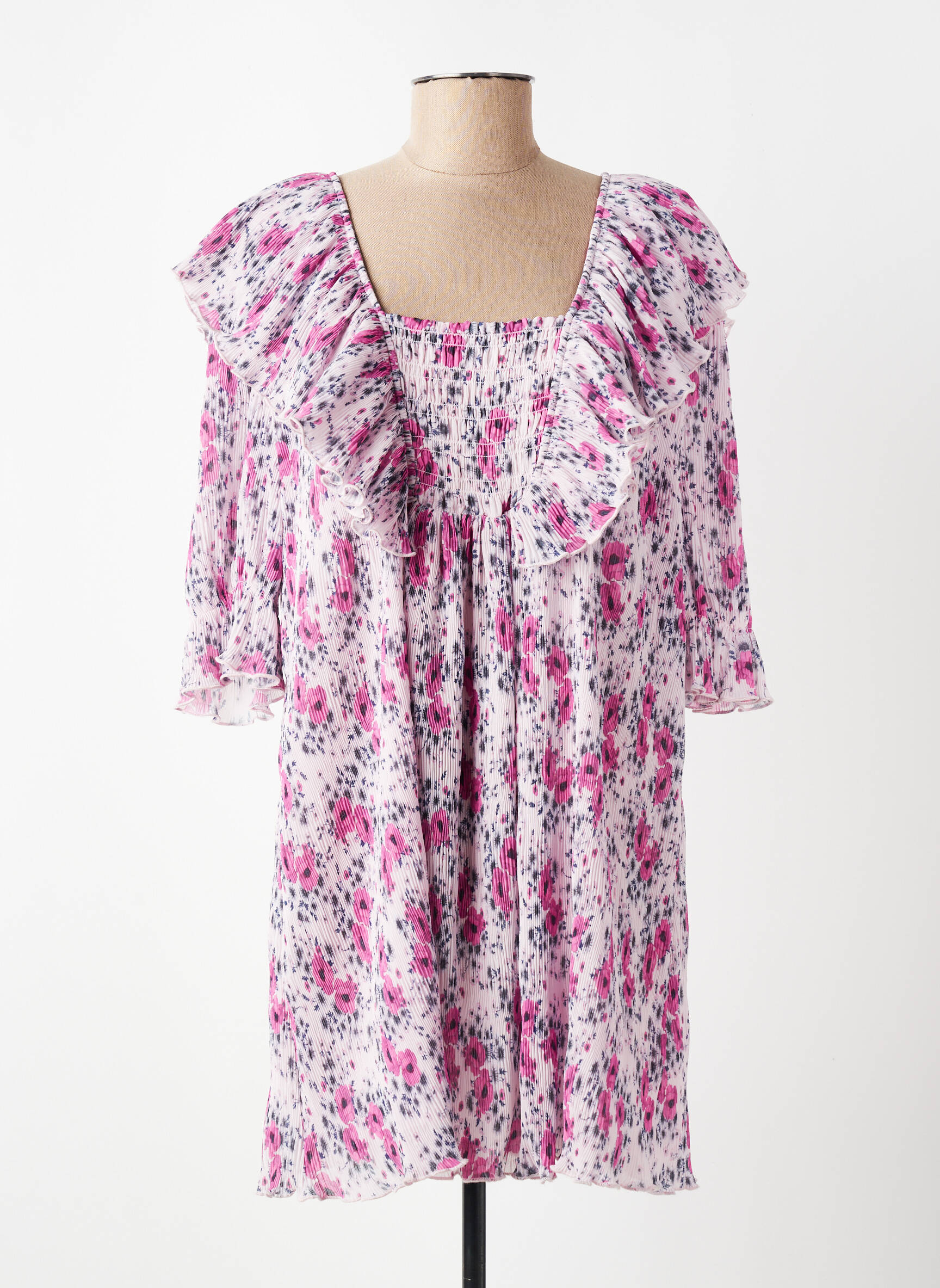Rochie scurtă croială fluidă mâneci scurte roz GANNI femeie