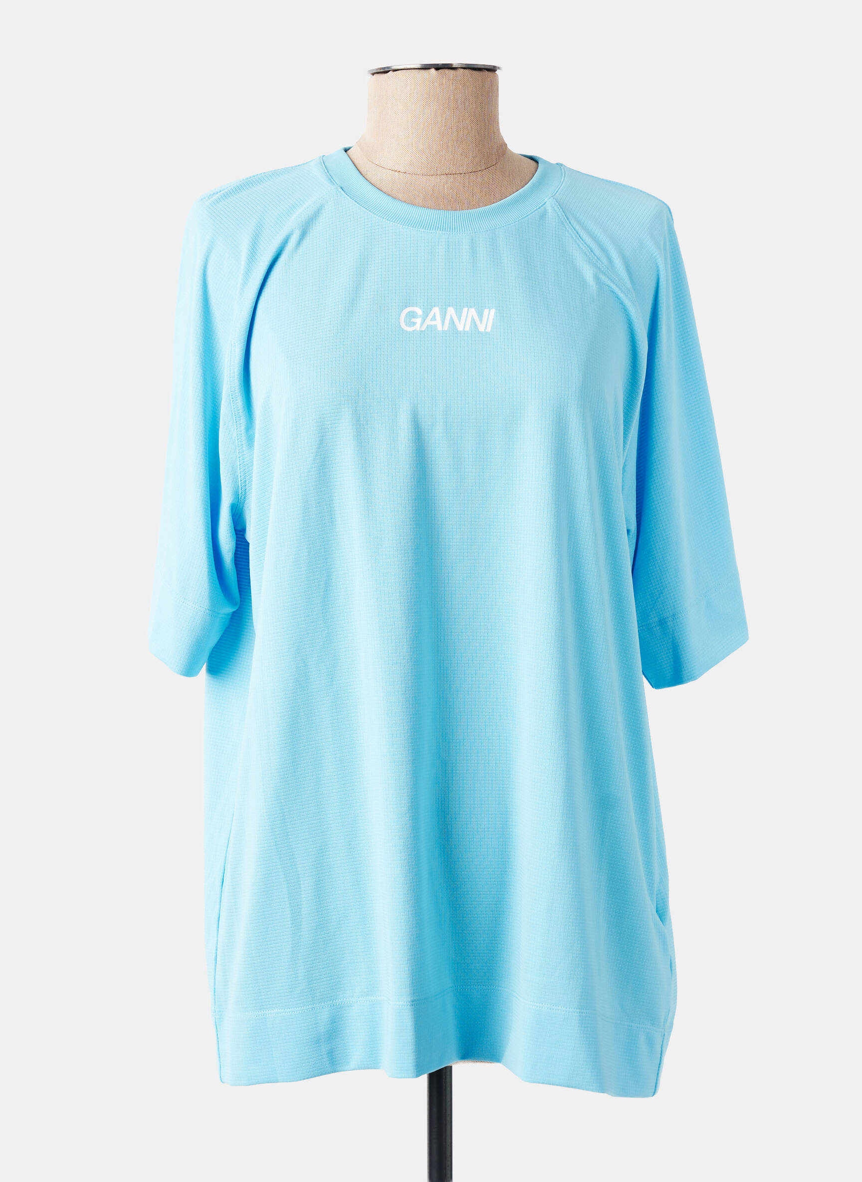Tricou serigrafie mâneci scurte albastru GANNI femeie