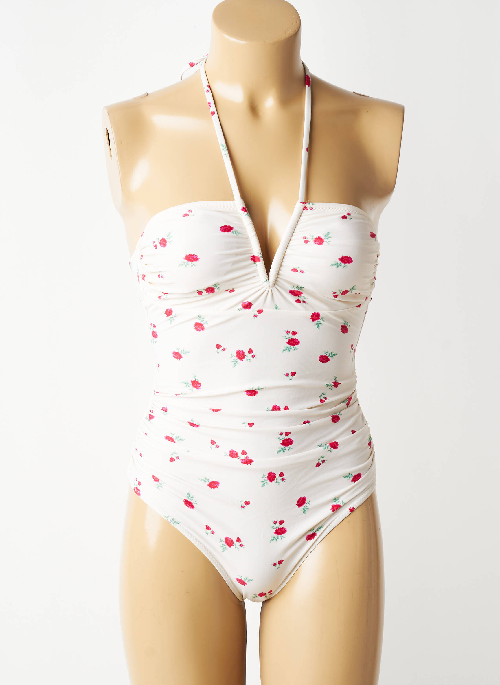 Costum de baie dintr-o singură piesă efect material satinat sutien cu susținere înaltă și burete detașabil bej GANNI femeie