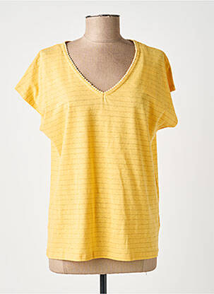 Tricou guler în v mâneci scurte galben C'EST BEAU LA VIE femeie