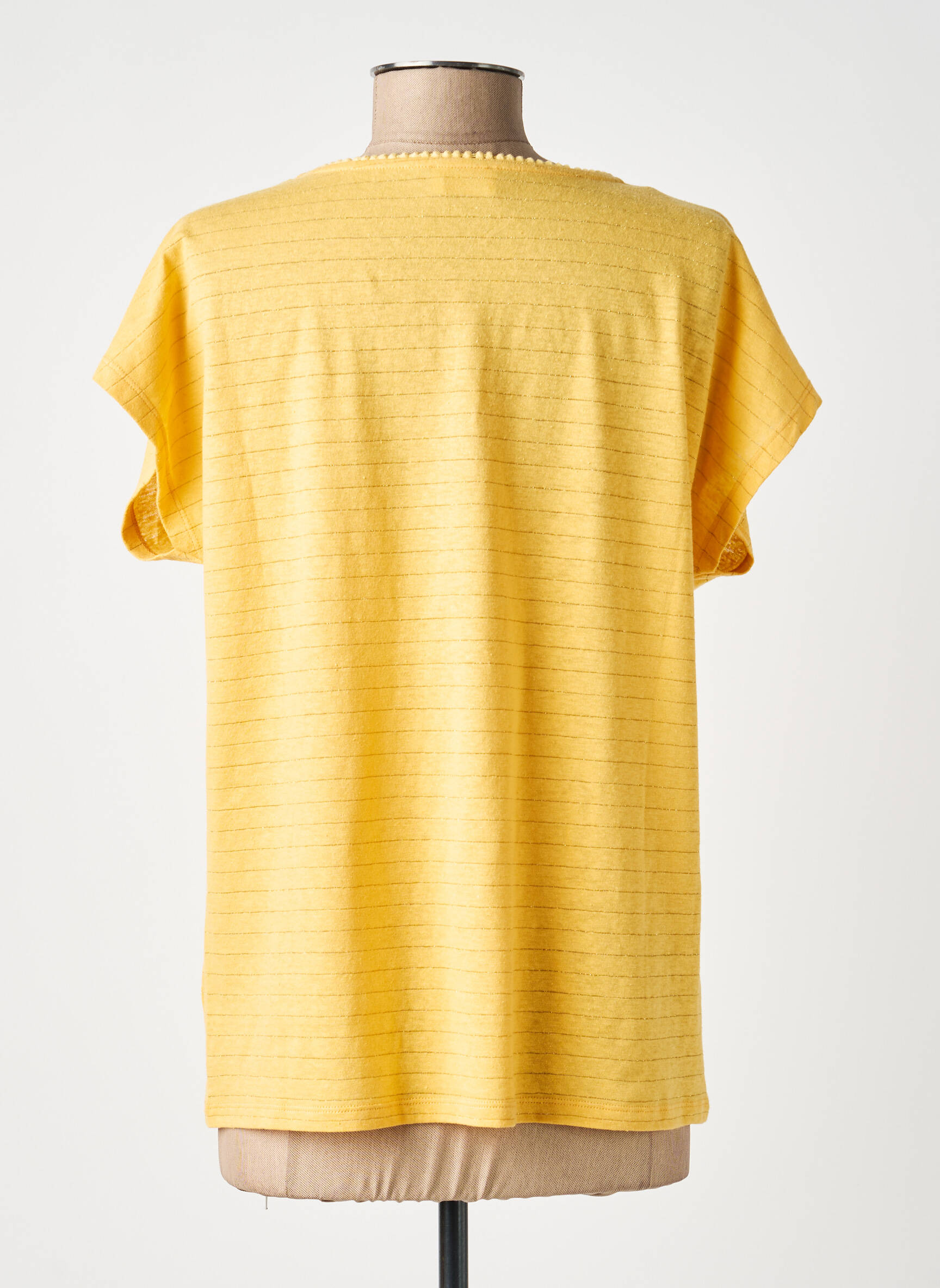 Tricou guler în v mâneci scurte galben C'EST BEAU LA VIE femeie