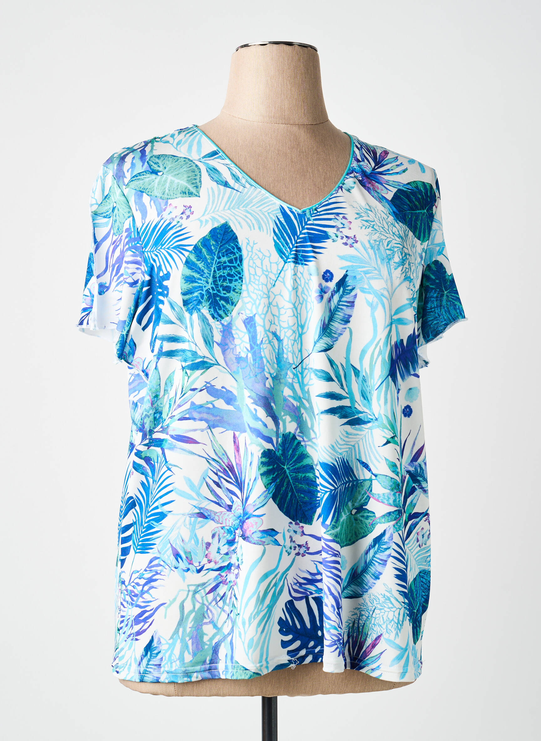 Tricou guler în v mâneci scurte albastru DIANE LAURY femeie