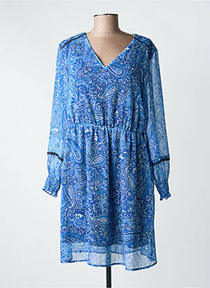 Rochie scurtă croială fluidă mâneci lungi albastru C'EST BEAU LA VIE femeie