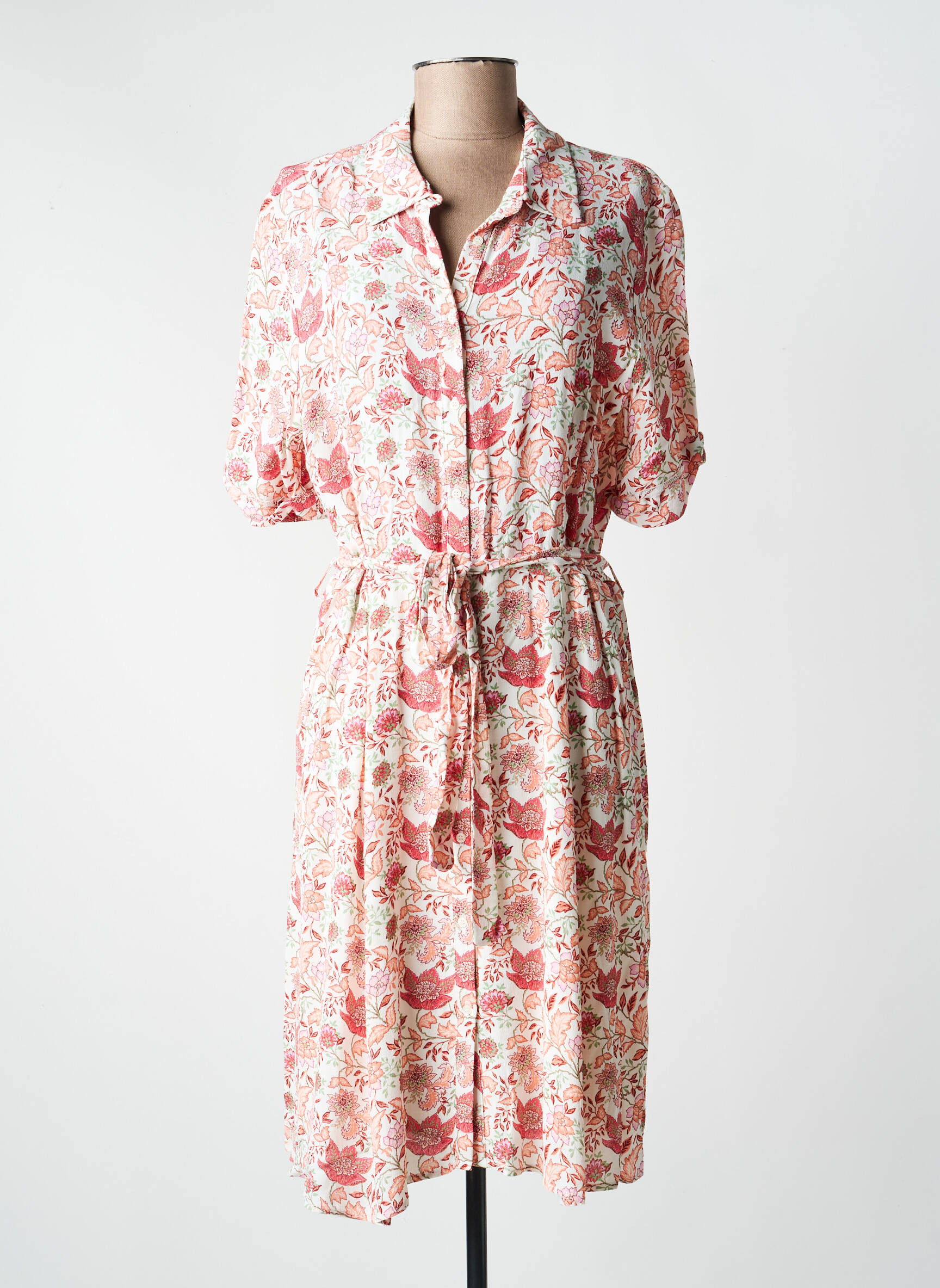 Rochie midi imprimeu floral mâneci scurte portocalie C'EST BEAU LA VIE femeie
