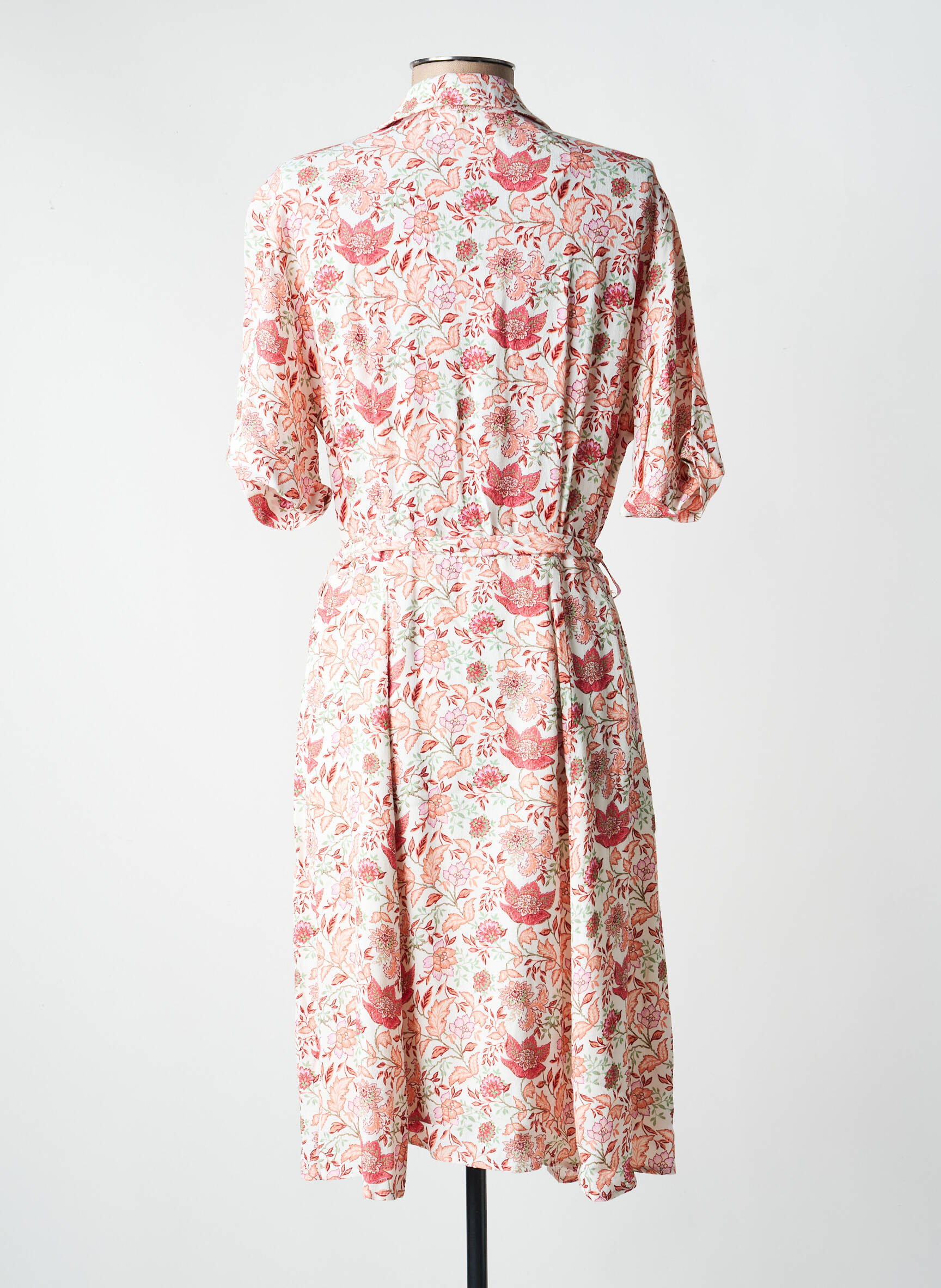 Rochie midi imprimeu floral mâneci scurte portocalie C'EST BEAU LA VIE femeie